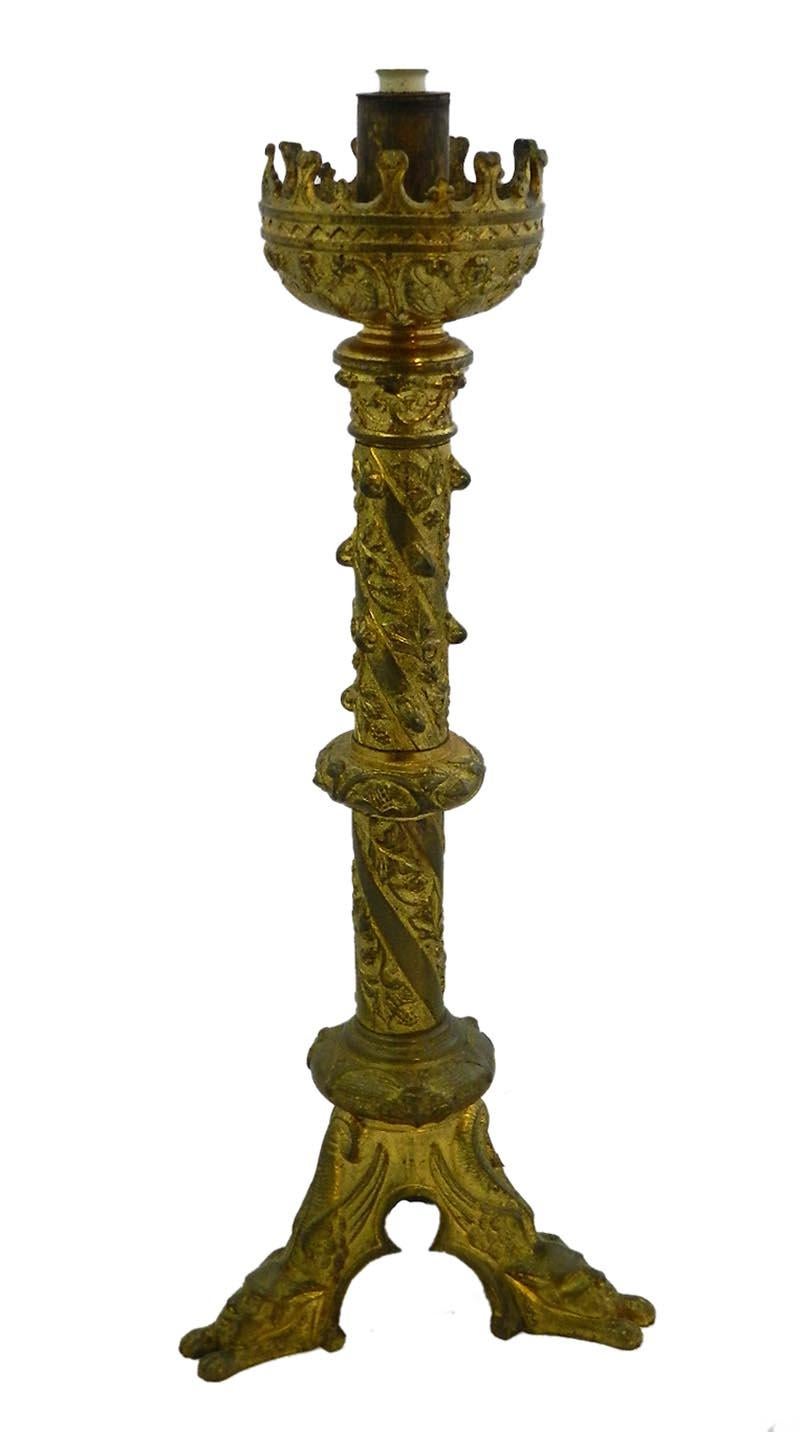 Kirchen-Kerzenständer-Tischlampe aus Goldbronze, Ecclesiastic Belle Epoque, 19. Jahrhundert (Belle Époque) im Angebot