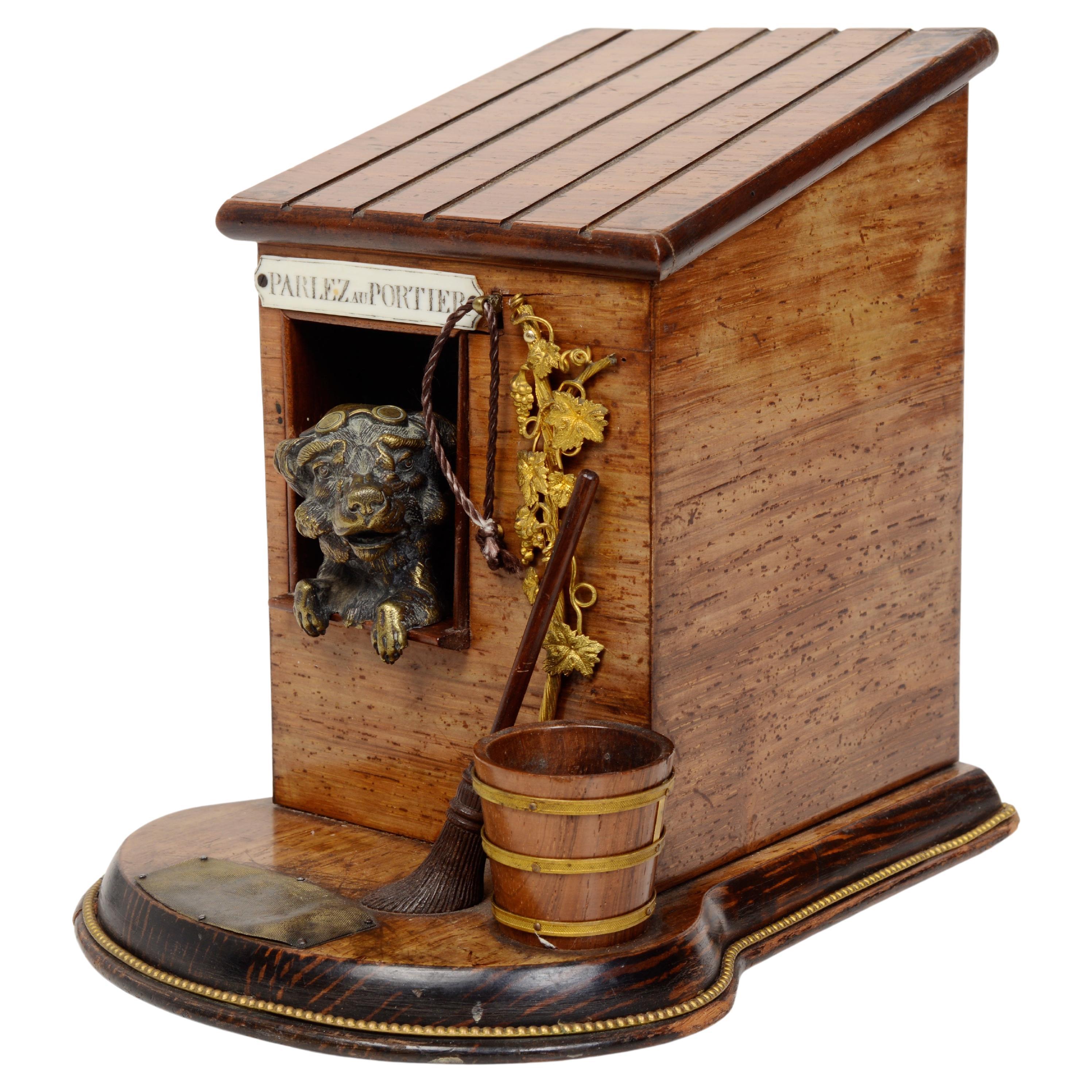19th Century Cigar Box With a Terrier in a Dog House, French, c1880 For Sale