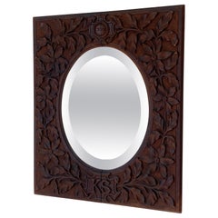 19th Century Cincinnati Art Carved Oak Mirror dated 1899 with the initials KS