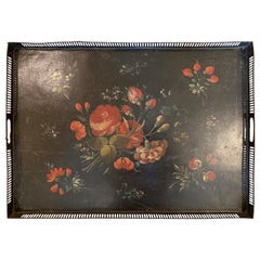 19th Century circa 1810 Painted Floral Tole Tray with Pierced Edge