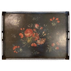 19th Century circa 1810 Painted Floral Tole Tray with Pierced Edge