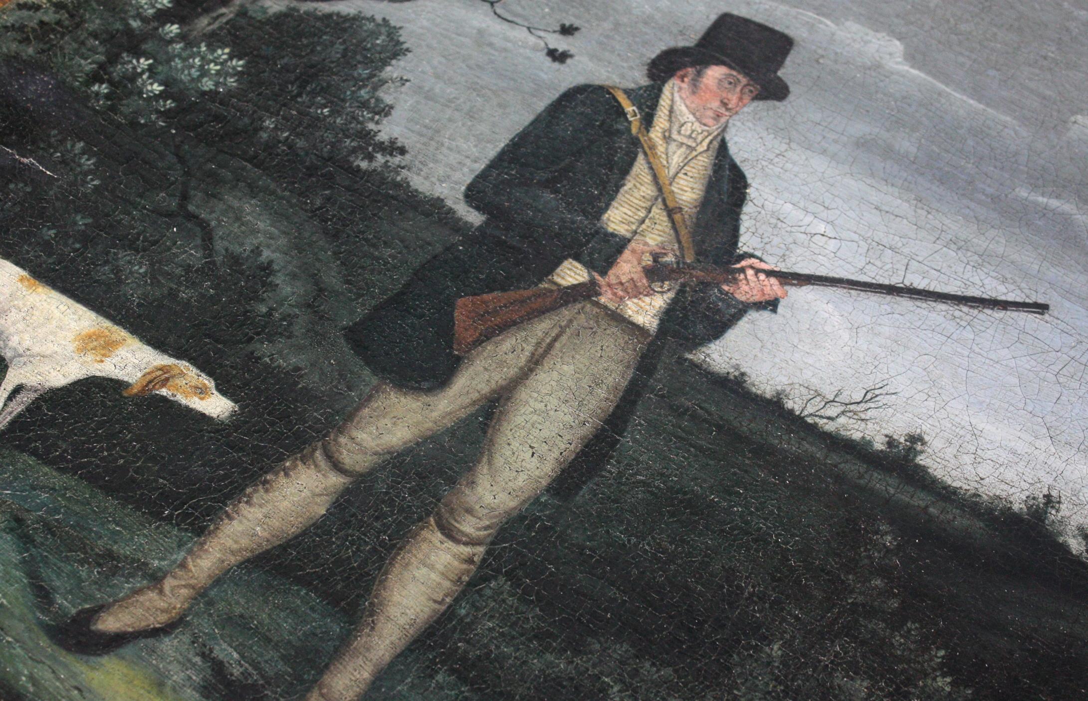 Regency 19th Century circa 1820 Oil on Canvas Georgian Hunter and Pointer Gun Dog
