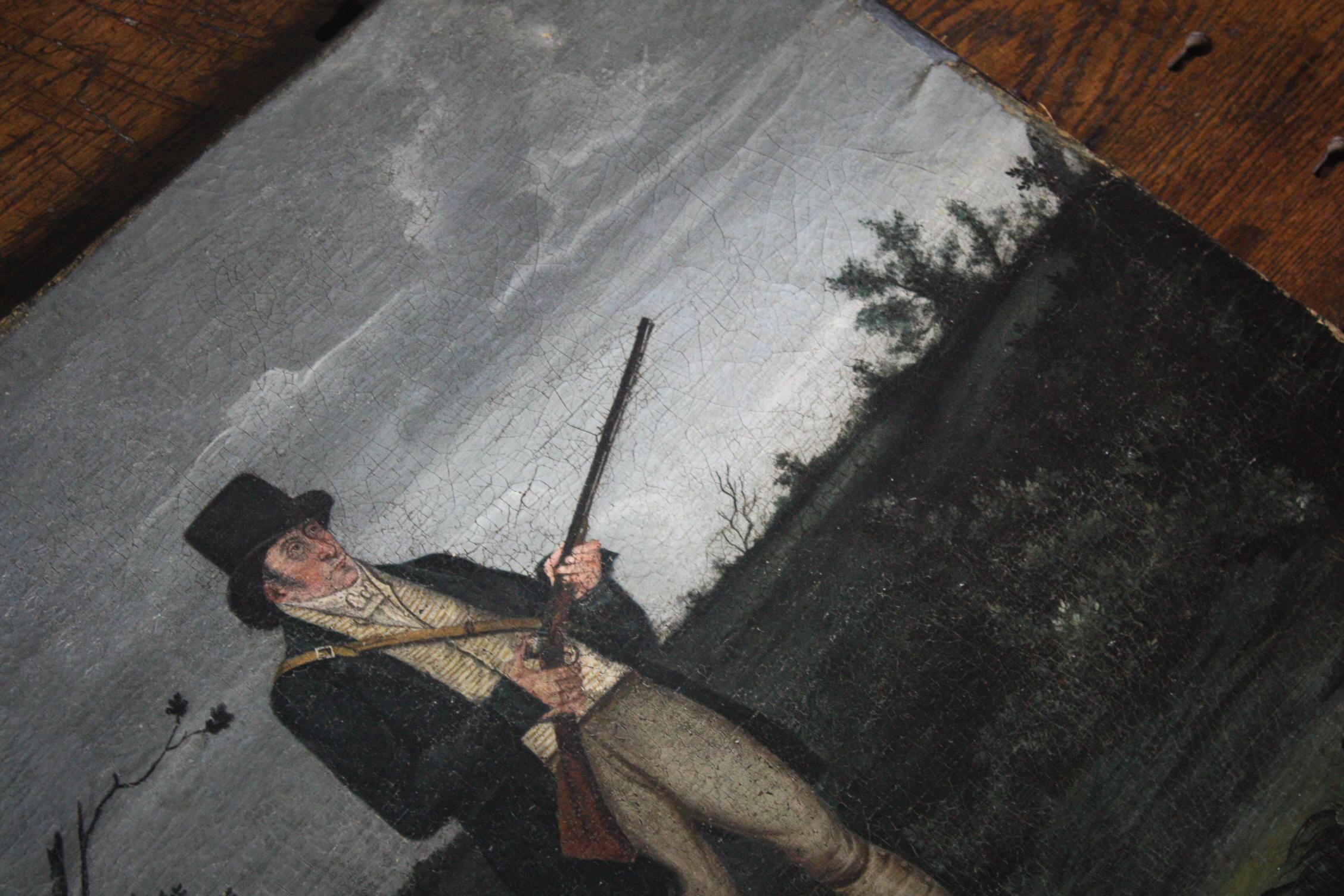 Hand-Painted 19th Century circa 1820 Oil on Canvas Georgian Hunter and Pointer Gun Dog