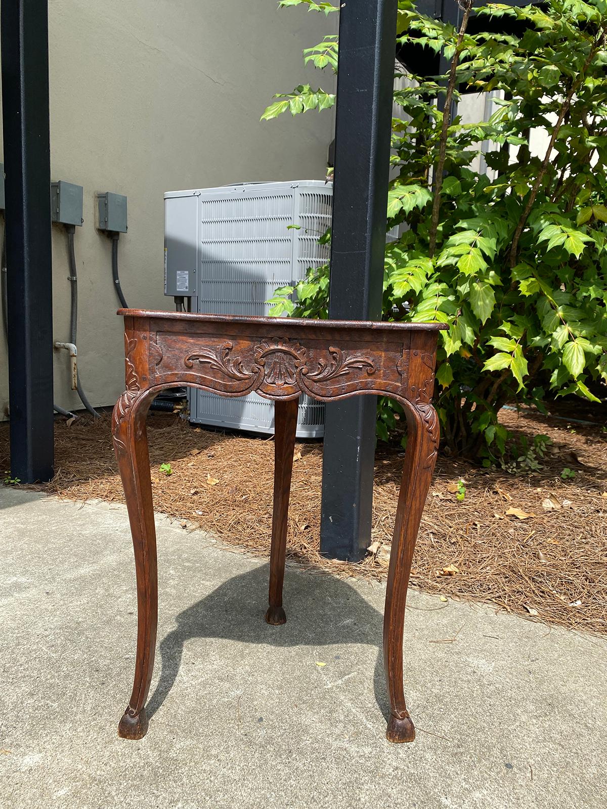 19th Century Circa 1840 French provincial triangle drinks table, cabriole legs with hoof foot.