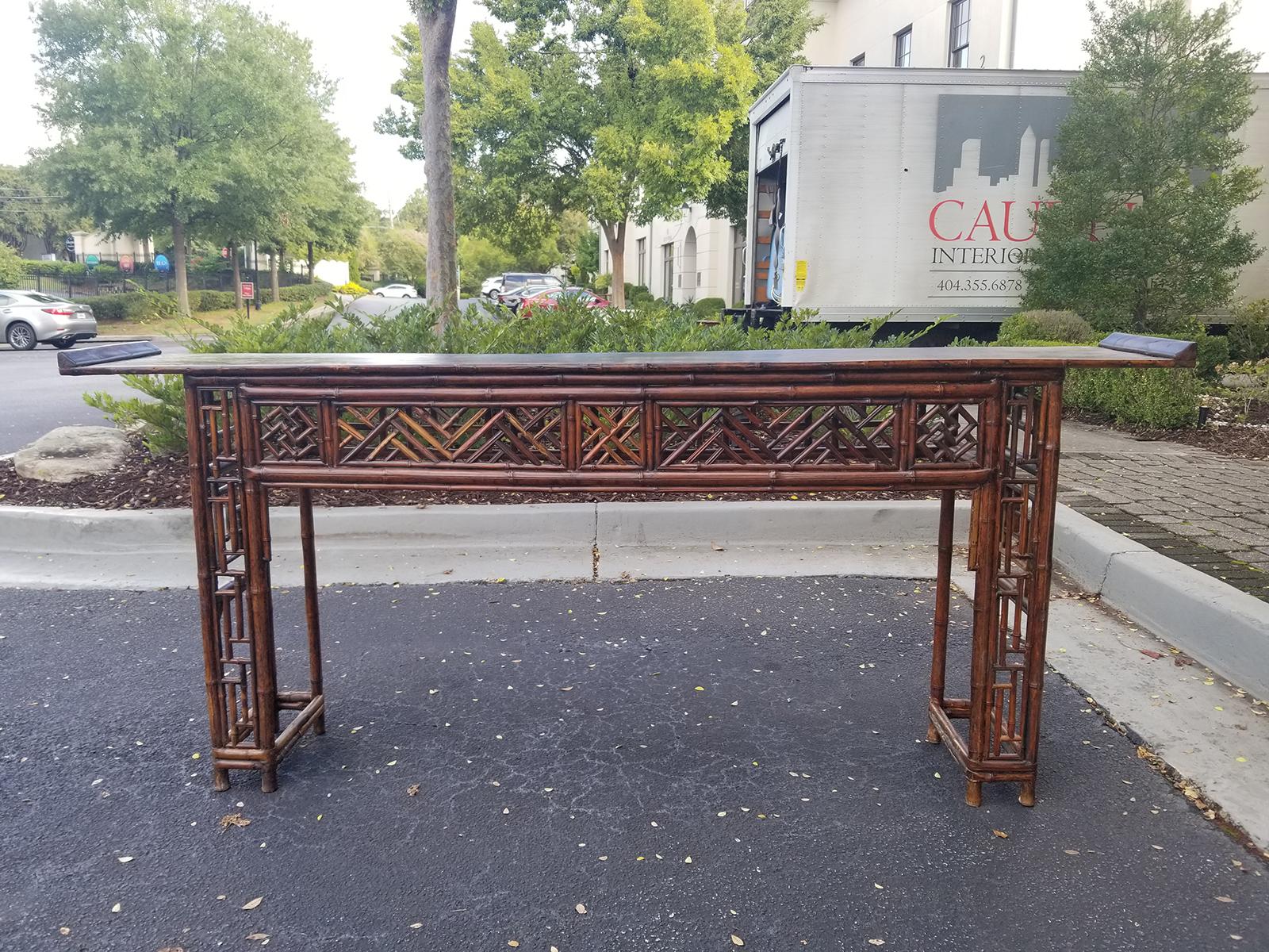Bamboo 19th Century, circa 1860-1880 Beautiful Fret Work Alter Table For Sale