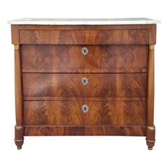 19th Century Circa 1860 French Empire Walnut Marble Top 4 Drawer Commode