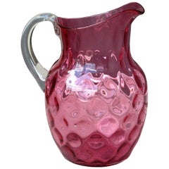 19th Century circa 1880 Cranberry Glass Thumbprint Pattern Water Pitcher