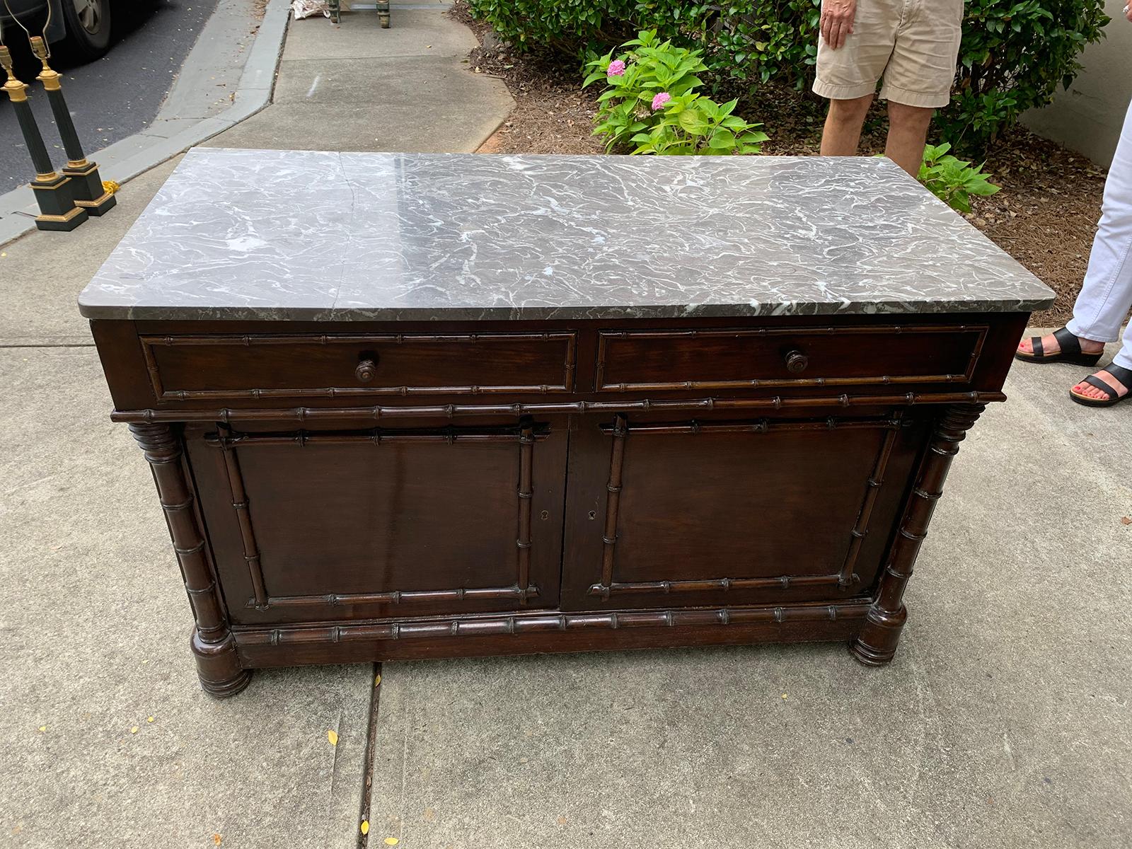 19th Century circa 1880 French Faux Bois Bamboo Marble Top Cabinet In Good Condition For Sale In Atlanta, GA