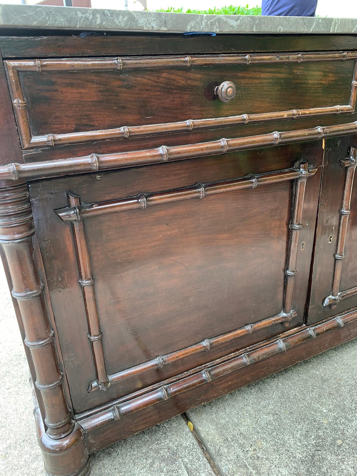 19th Century circa 1880 French Faux Bois Bamboo Marble Top Cabinet For Sale 5