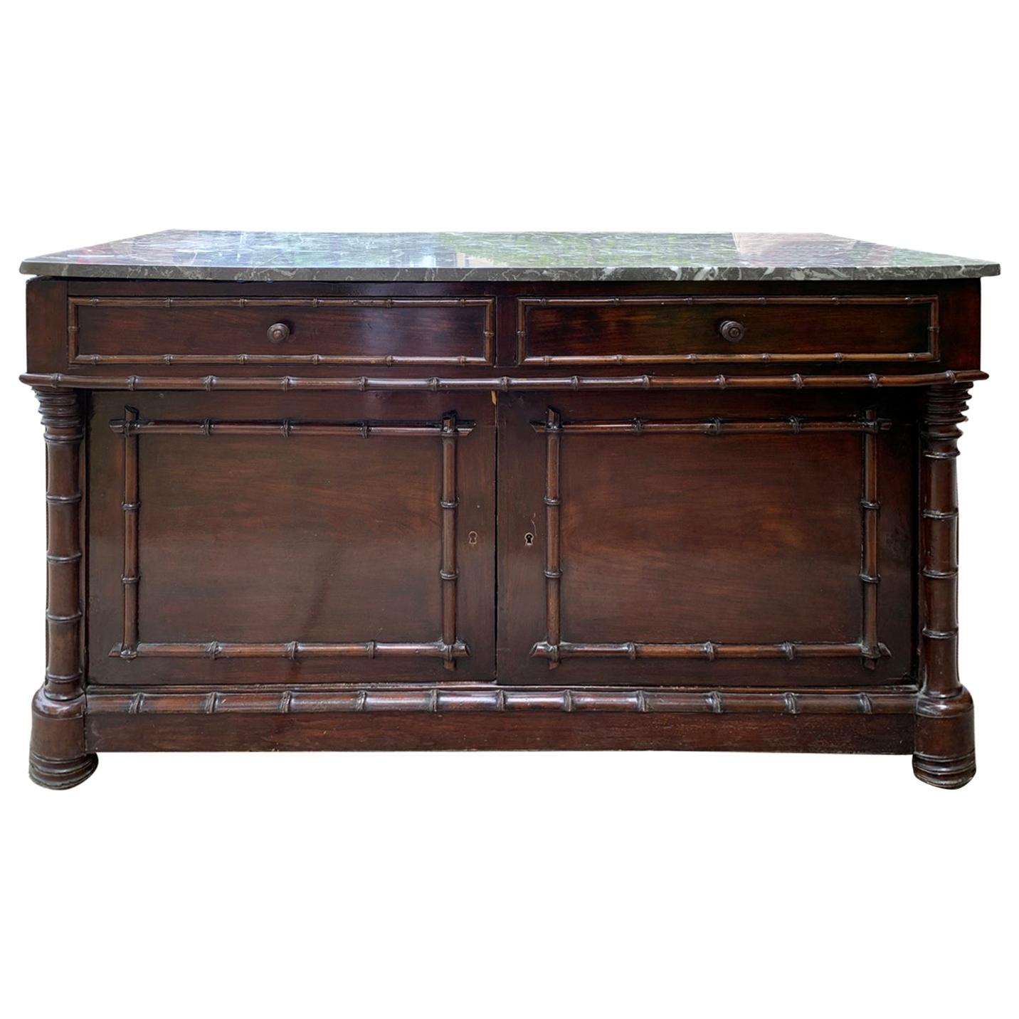 19th Century circa 1880 French Faux Bois Bamboo Marble Top Cabinet For Sale