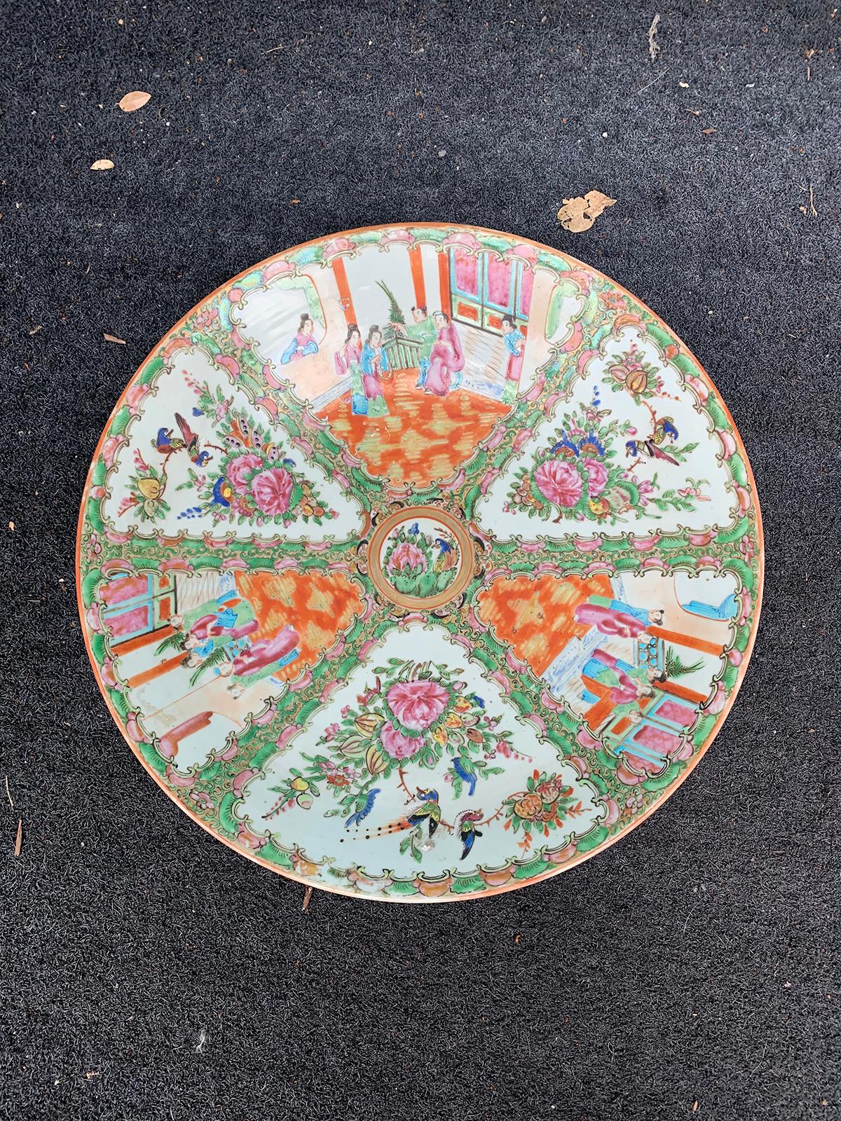 Enameled 19th Century circa 1890 Chinese Export Rose Medallion Porcelain Charger, Marked For Sale