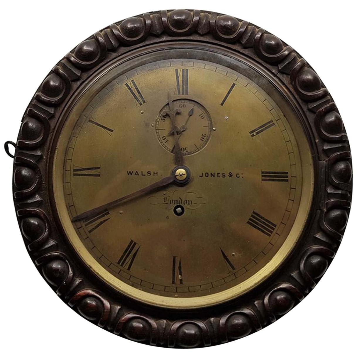 19th Century Circular Marine Oak Cased Wall Clock Walsh Jones & Co Melbourne