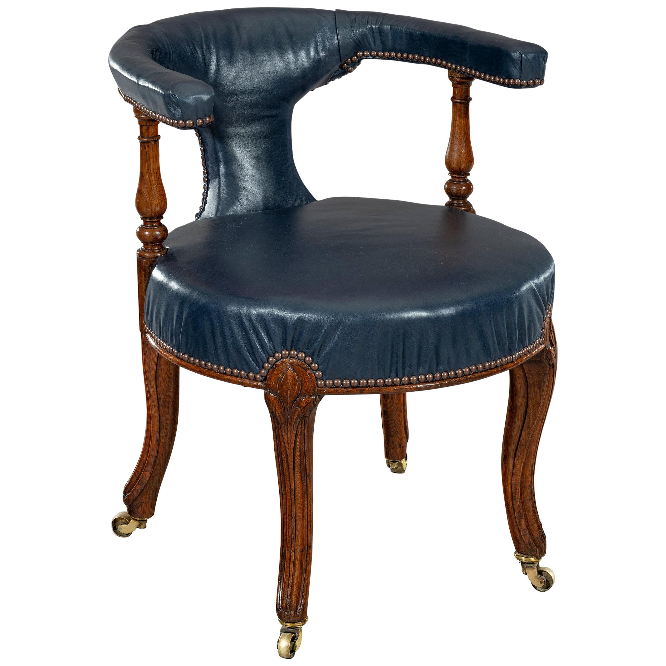 19th Century Circular Oak Desk Chair Stamped 'Gillow' For Sale