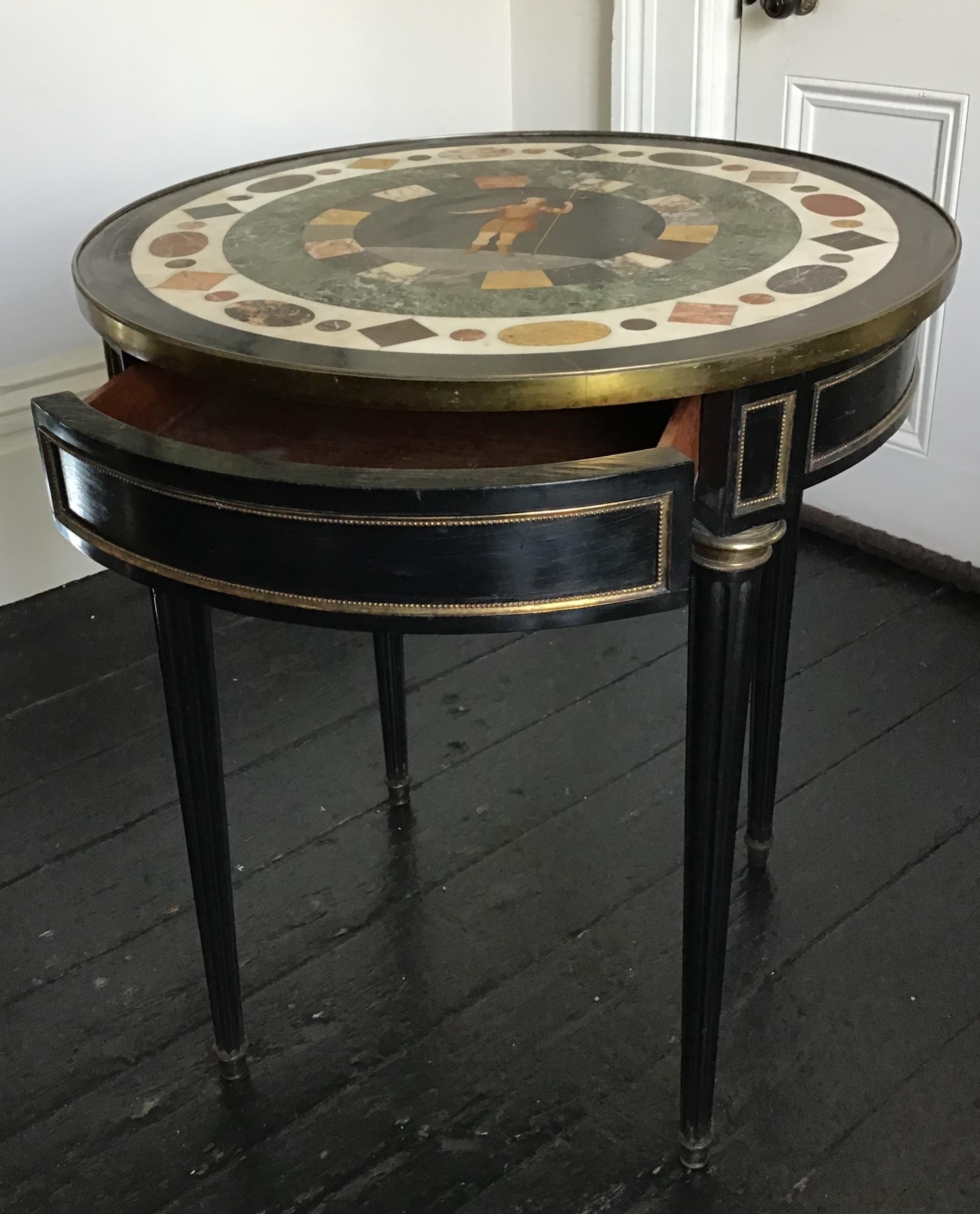 Ebonized 19th Century Circular Specimen and Gilt Metal Mounted Lamp or Centre Table For Sale