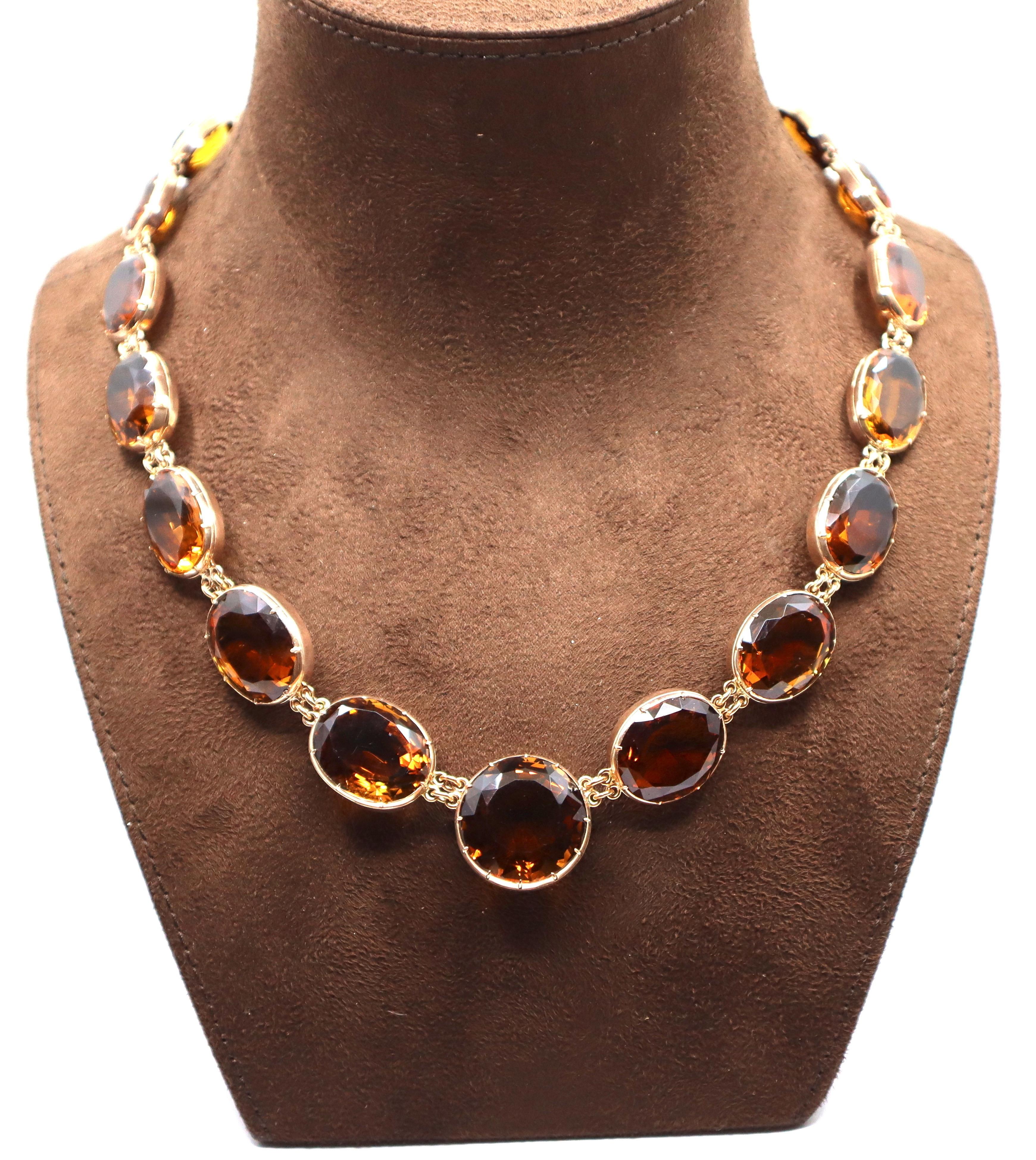 Early Victorian 19th Century Citrines (Approx. 300 Carats), Gold and Silver Necklace For Sale