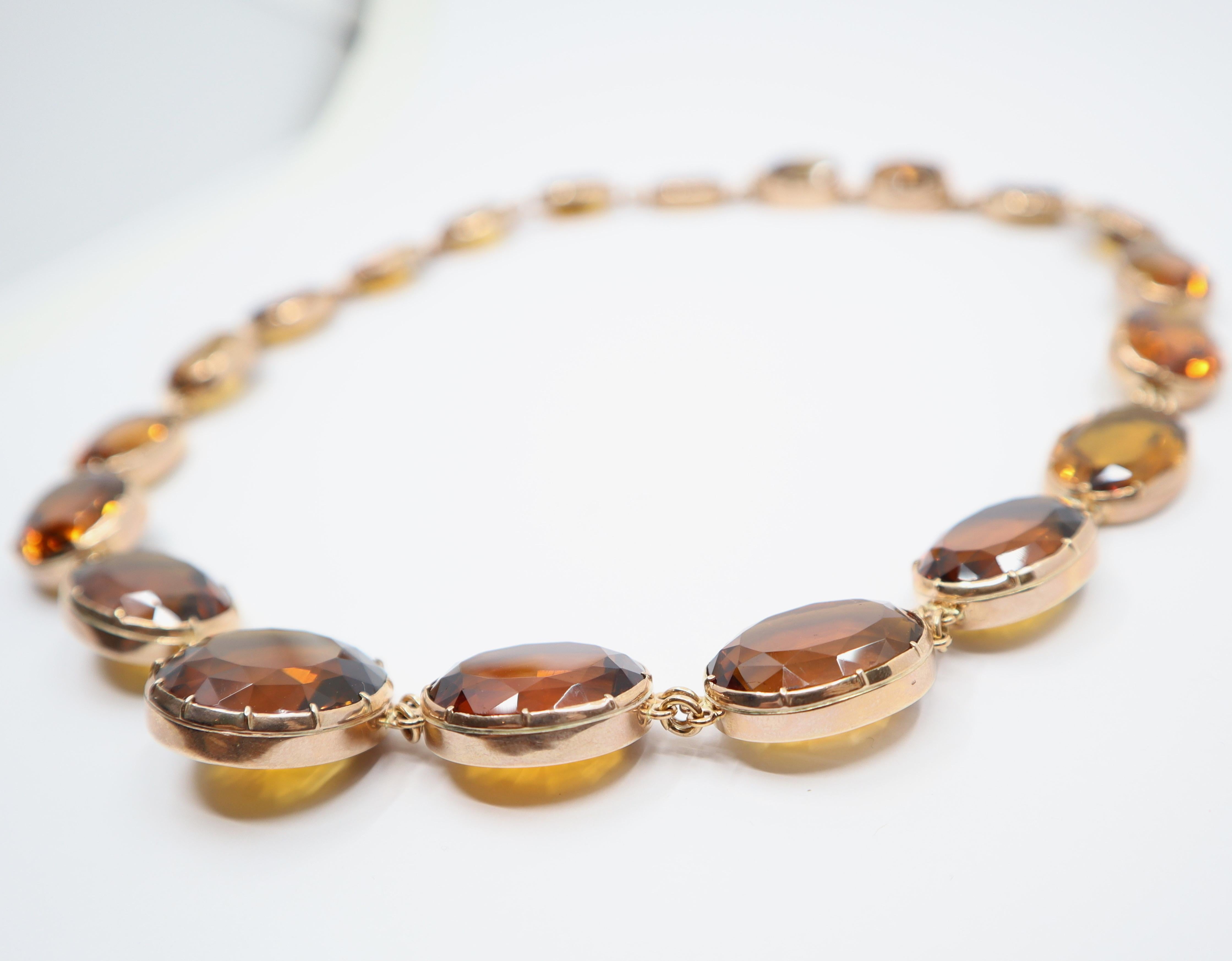 Oval Cut 19th Century Citrines (Approx. 300 Carats), Gold and Silver Necklace For Sale