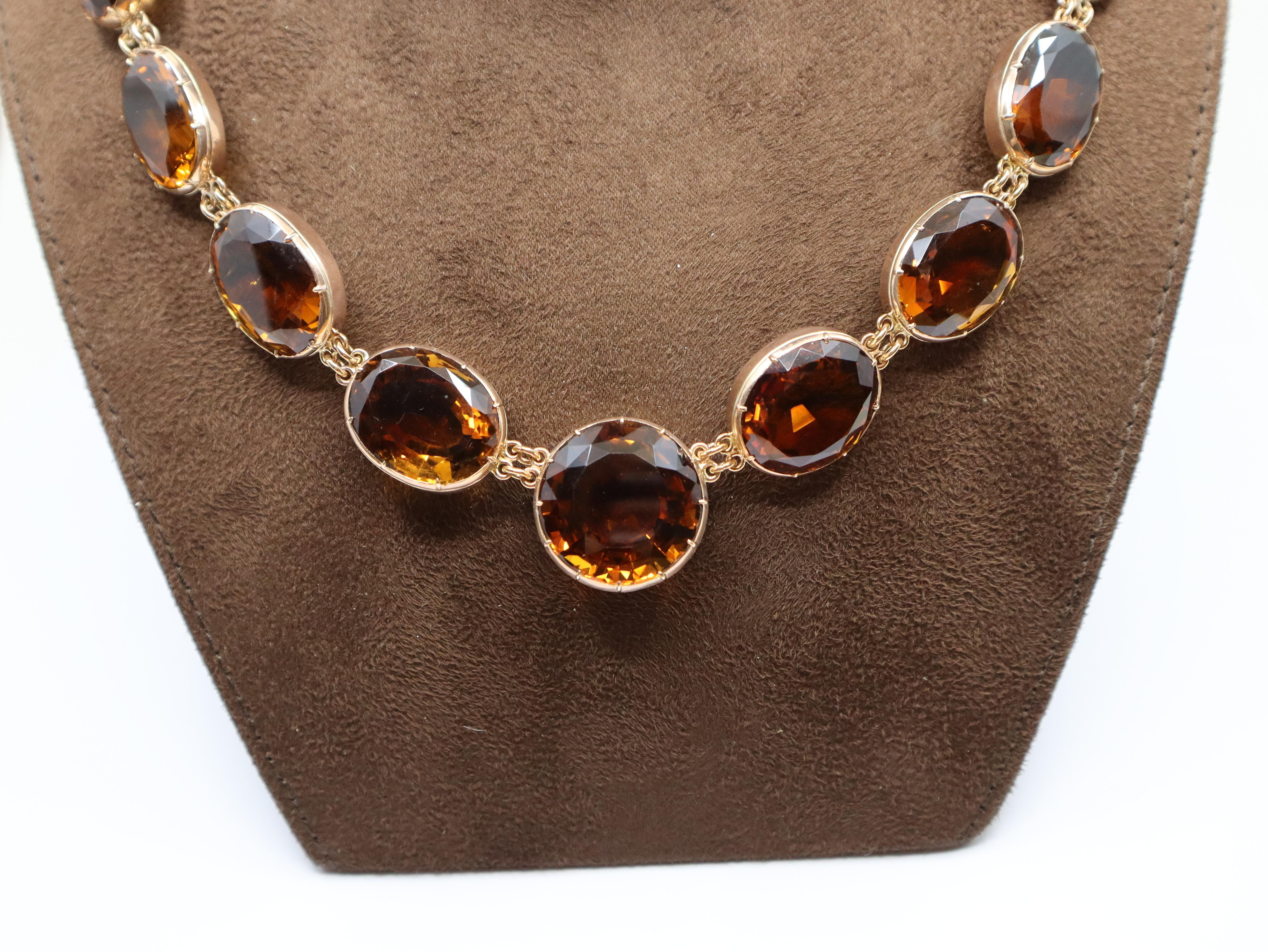 19th Century Citrines (Approx. 300 Carats), Gold and Silver Necklace For Sale 2