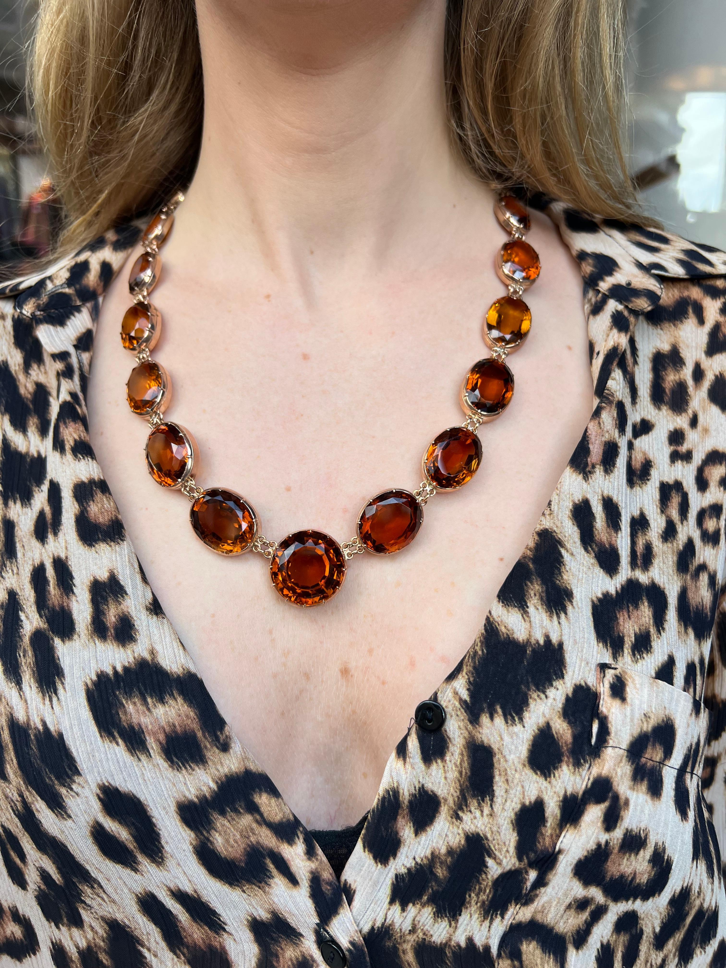 19th Century Citrines (Approx. 300 Carats), Gold and Silver Necklace For Sale 3