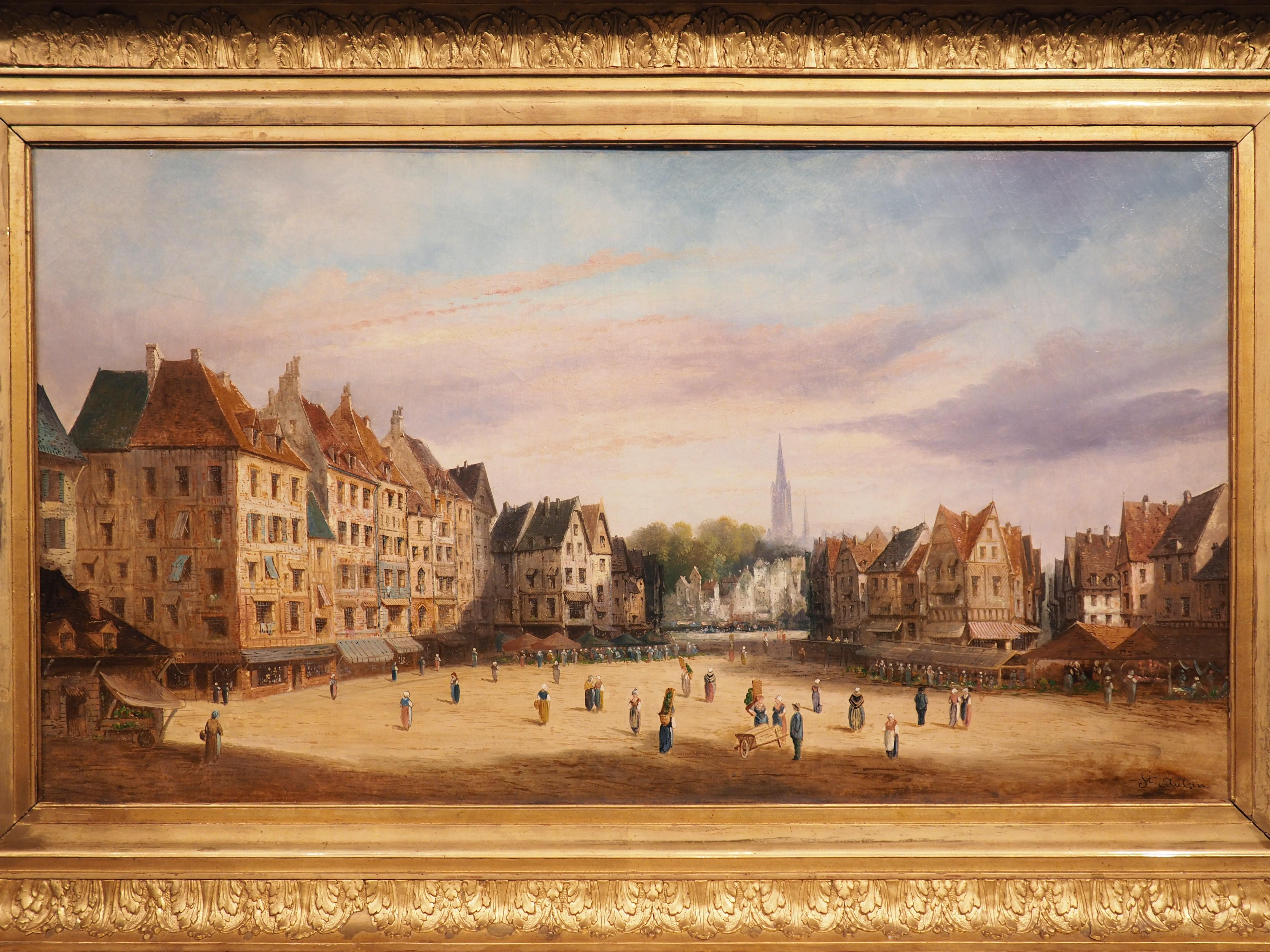 19th Century Cityscape Oil Painting in Giltwood Frame, Signed St. Aubin For Sale 11