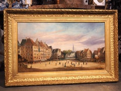 19th Century Cityscape Oil Painting in Giltwood Frame, Signed St. Aubin