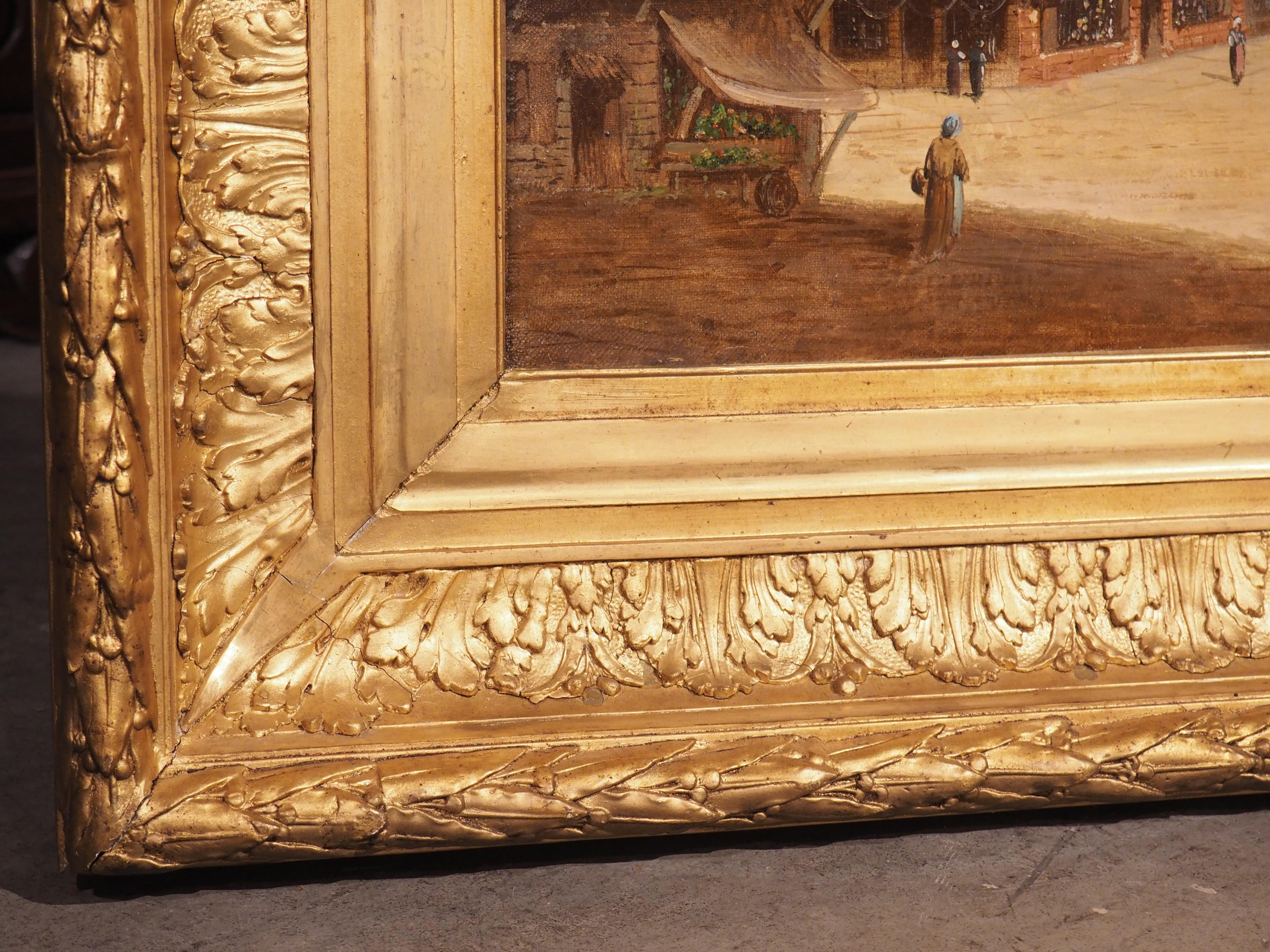 European 19th Century Cityscape Oil Painting in Giltwood Frame, Signed St. Aubin For Sale