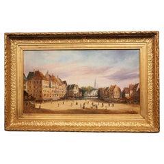 Antique 19th Century Cityscape Oil Painting in Giltwood Frame, Signed St. Aubin