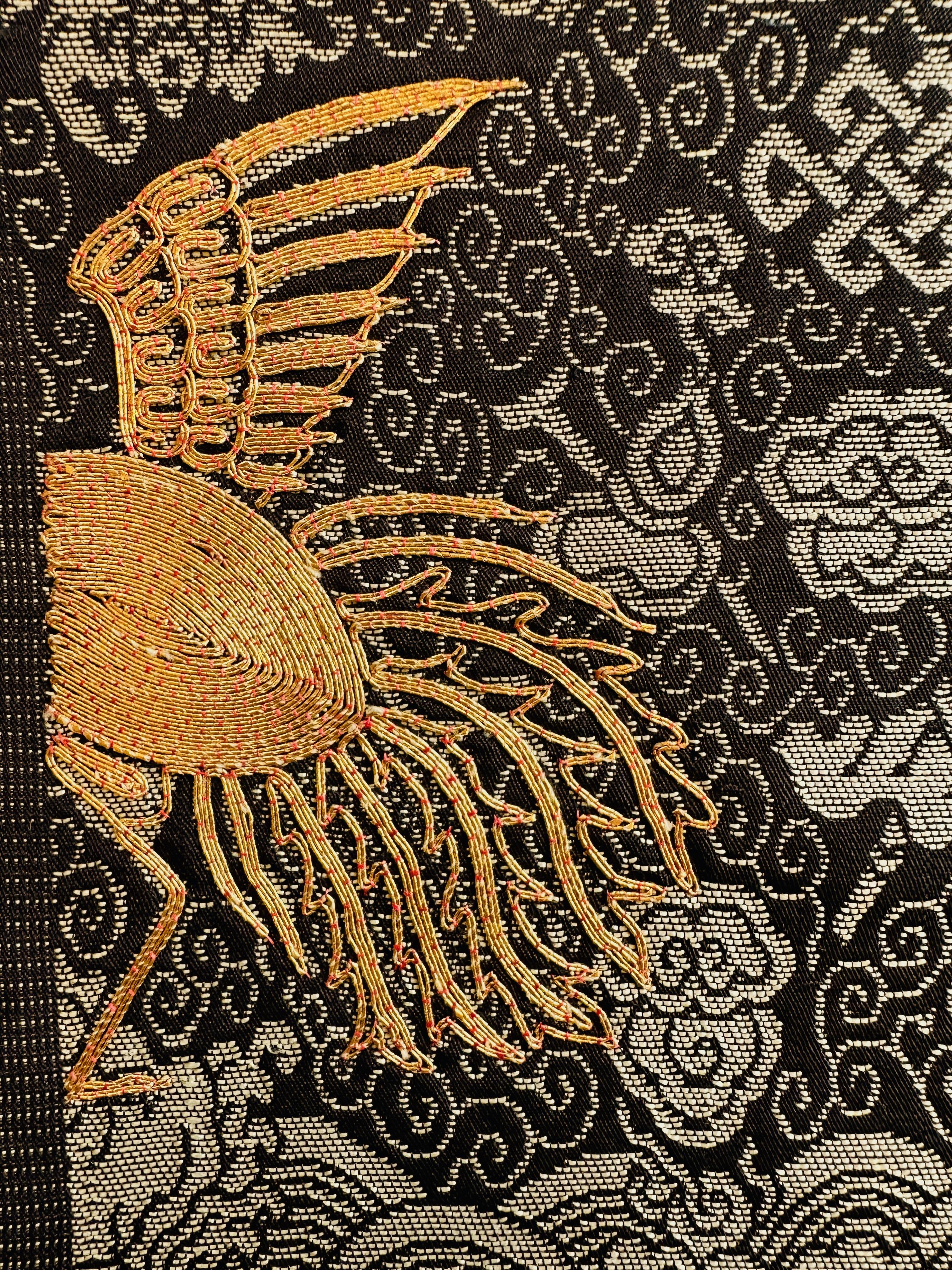 Embroidered 19th Century Civil Rank Badge with Golden Pheasant For Sale