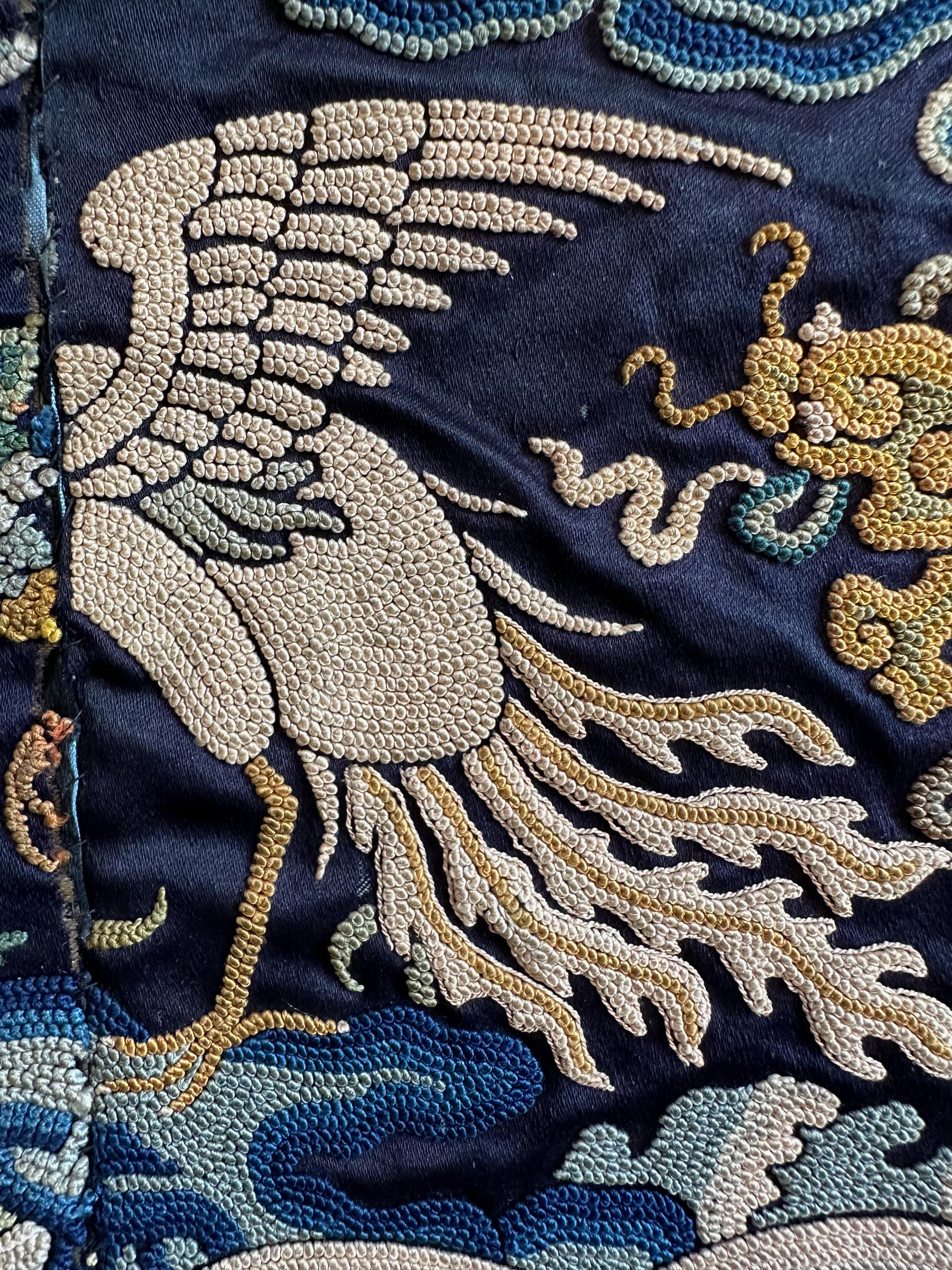 Embroidered 19th Century Civil Rank Badge with Peacock and Pheasant For Sale