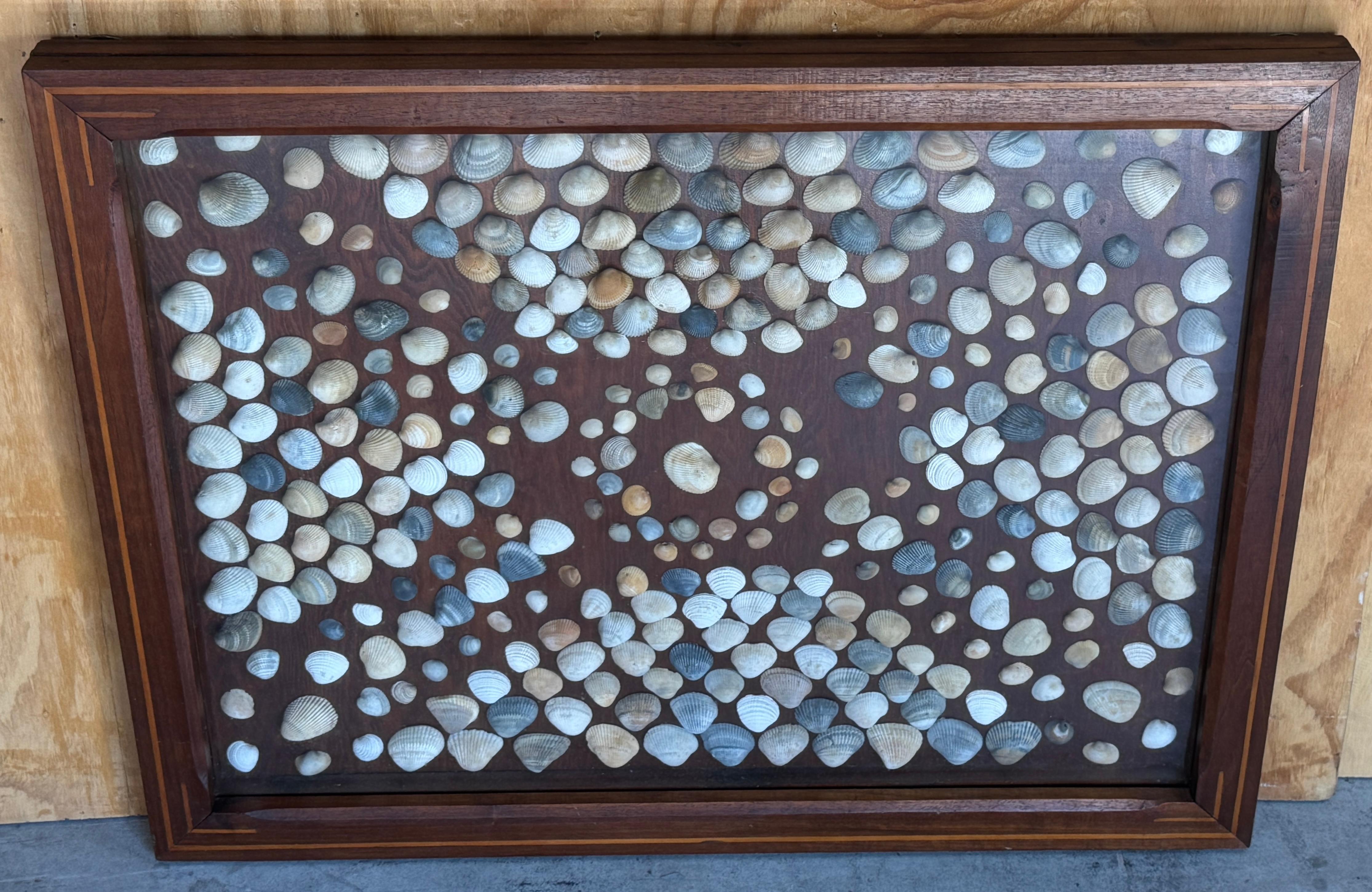 American 19th Century Civil War (Post) Inlaid Framed Shell Confederate Flag Collage For Sale