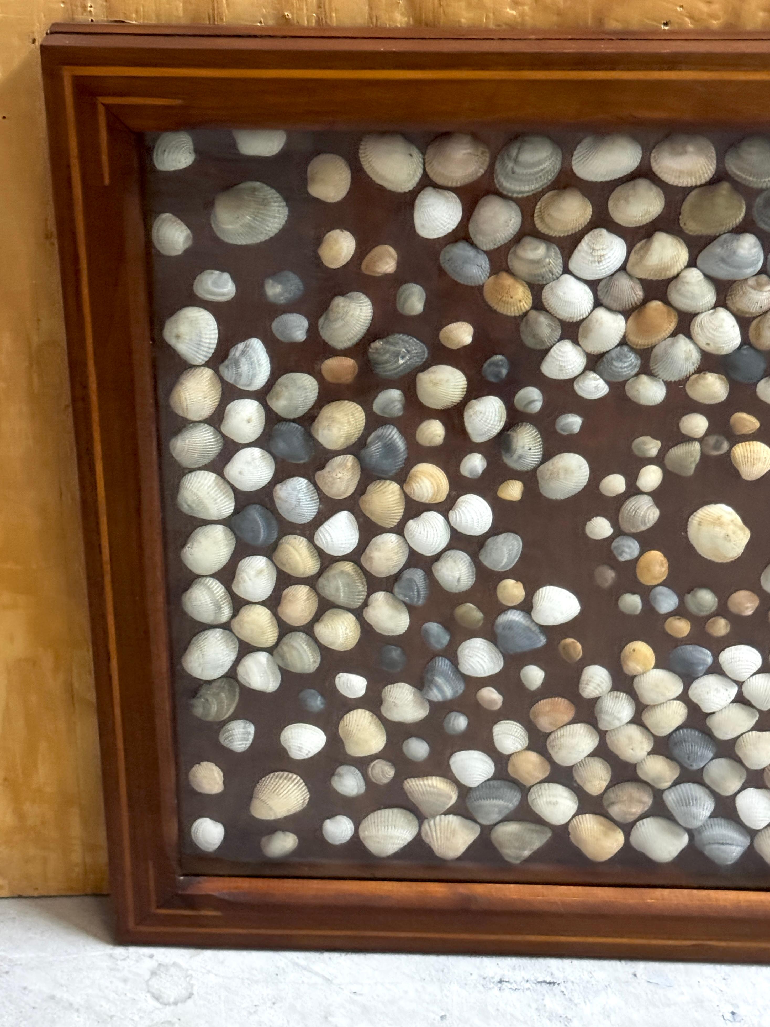 Appliqué 19th Century Civil War (Post) Inlaid Framed Shell Confederate Flag Collage For Sale