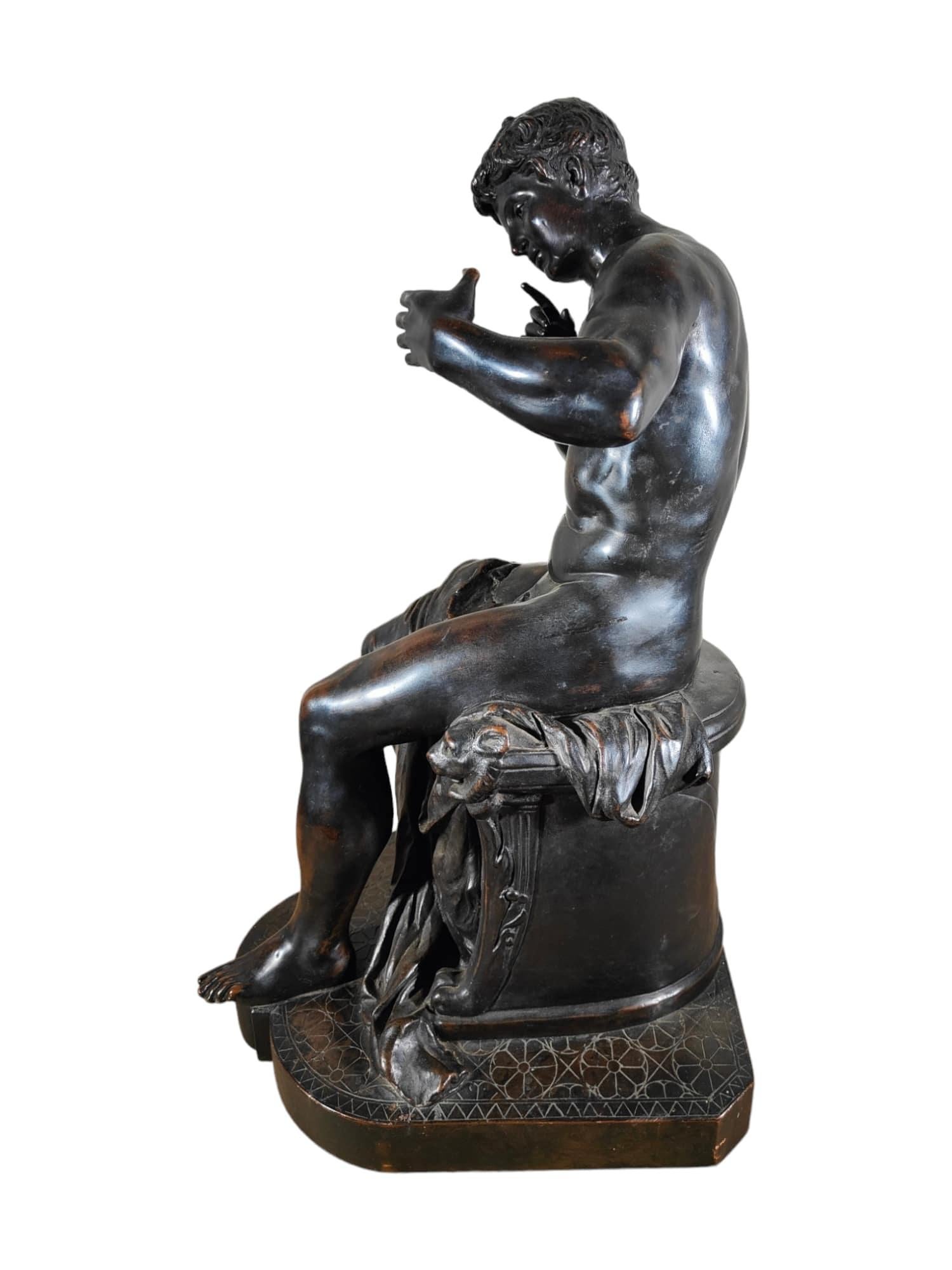 19th Century Classic Sculpture: Youth Seated in Dark Patinated Copper For Sale 7