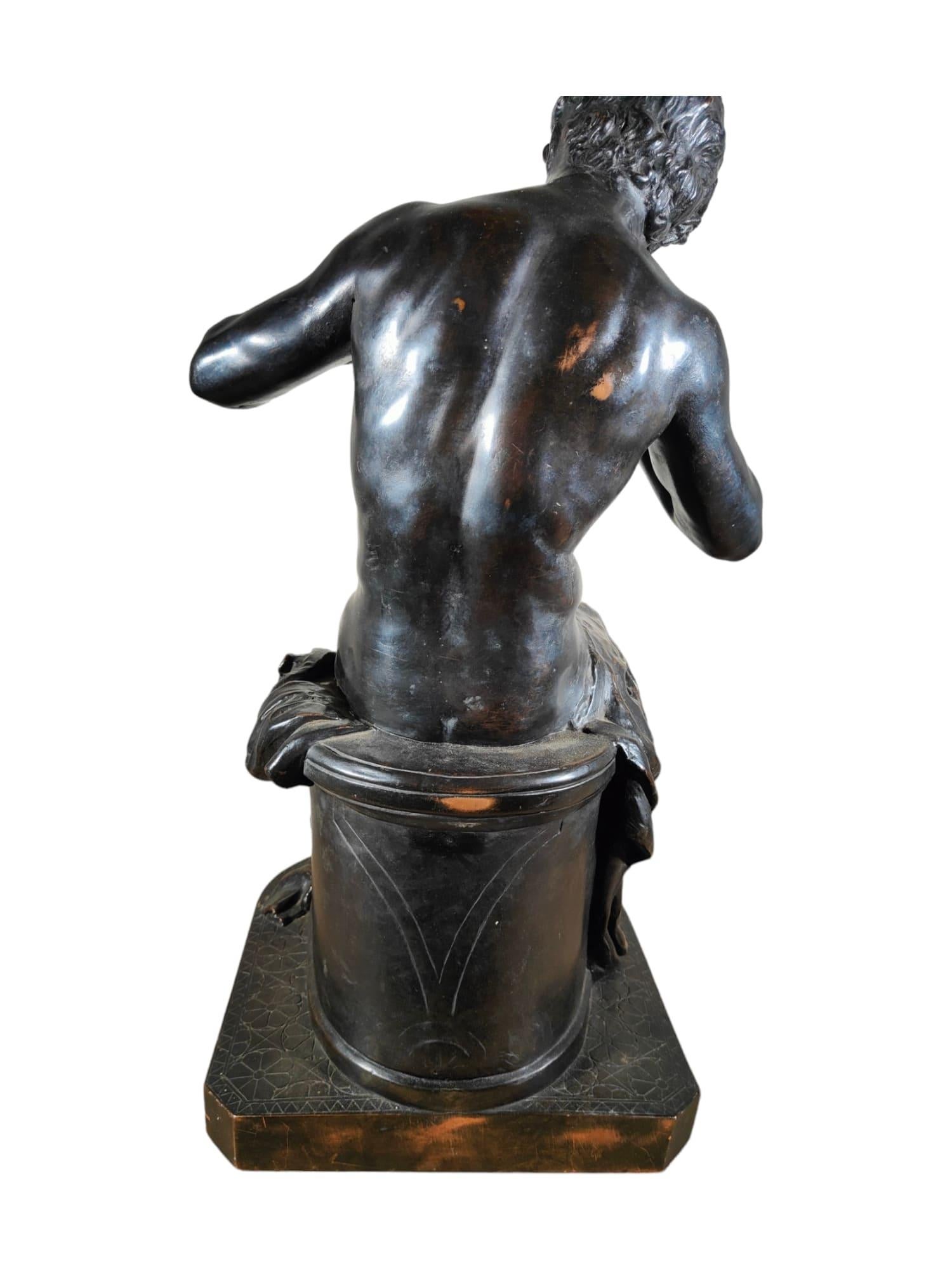 19th Century Classic Sculpture: Youth Seated in Dark Patinated Copper For Sale 9