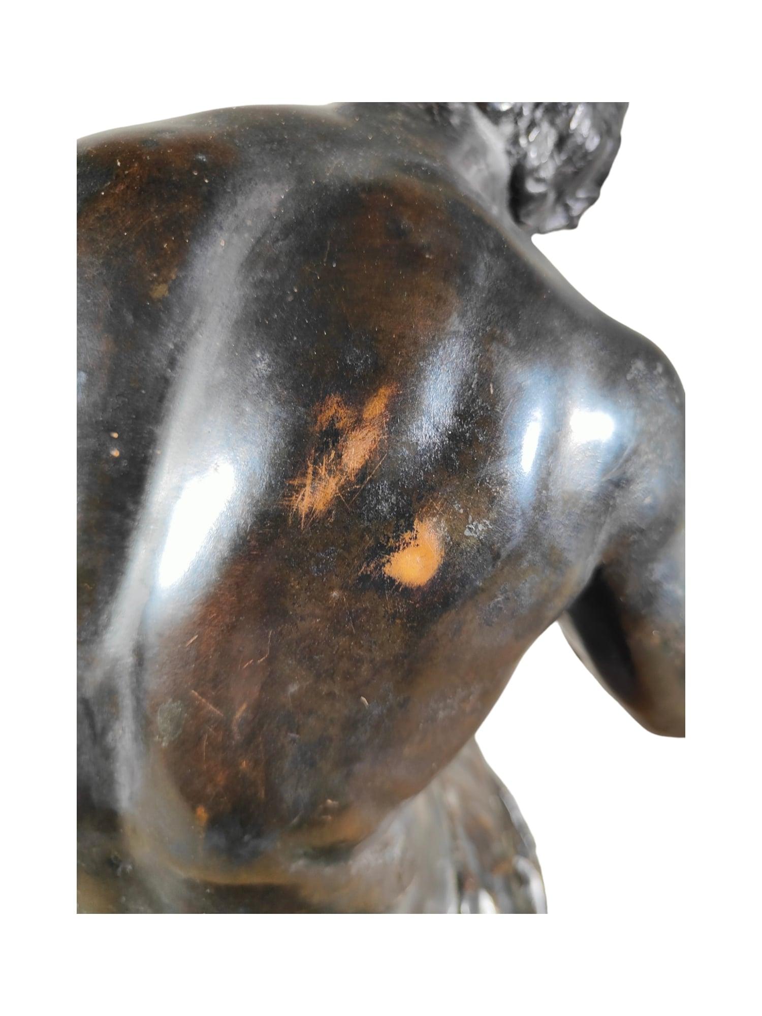 19th Century Classic Sculpture: Youth Seated in Dark Patinated Copper For Sale 10