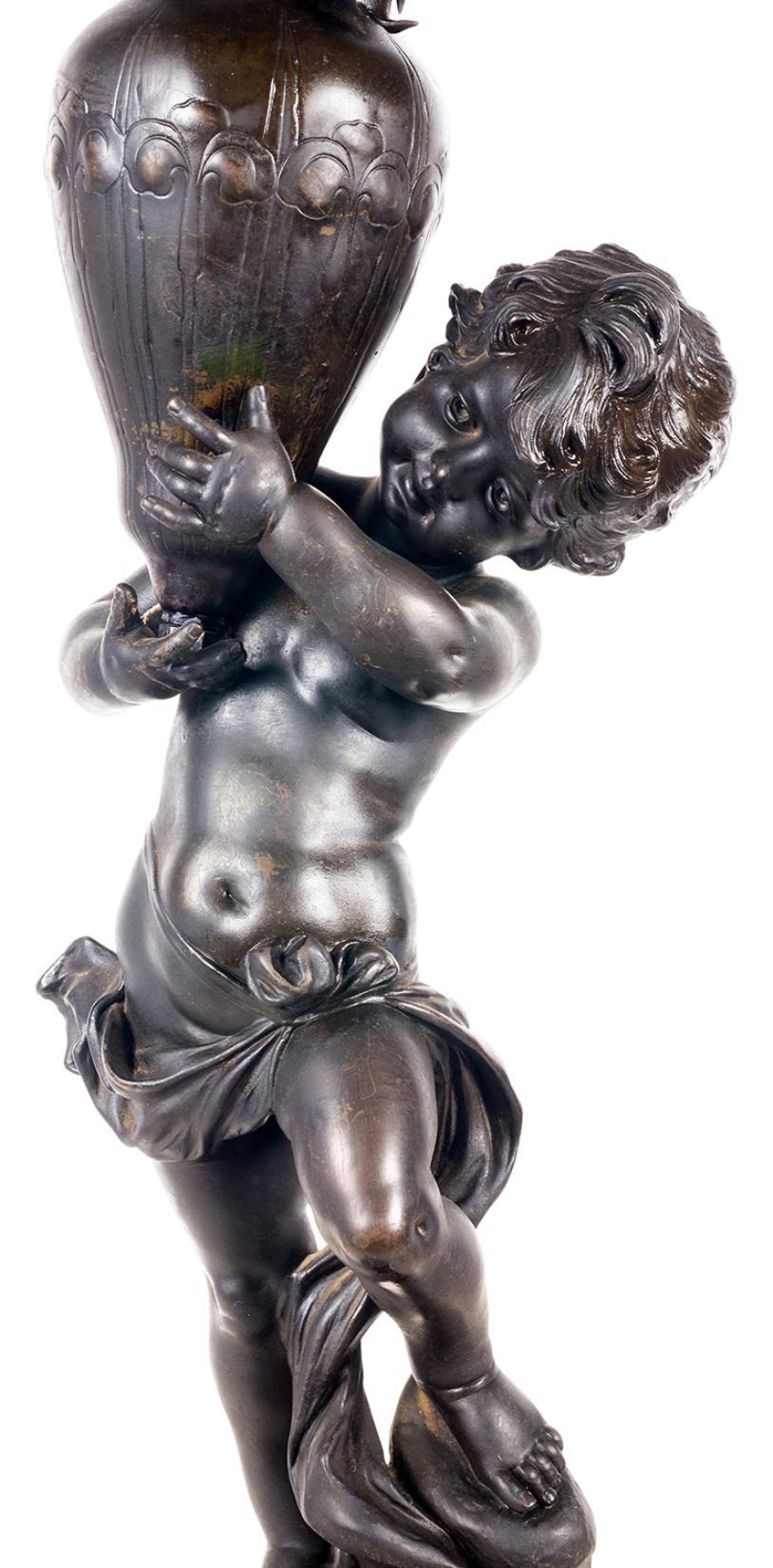 Romantic 19th Century Classical Bronze Cherub Lamp For Sale