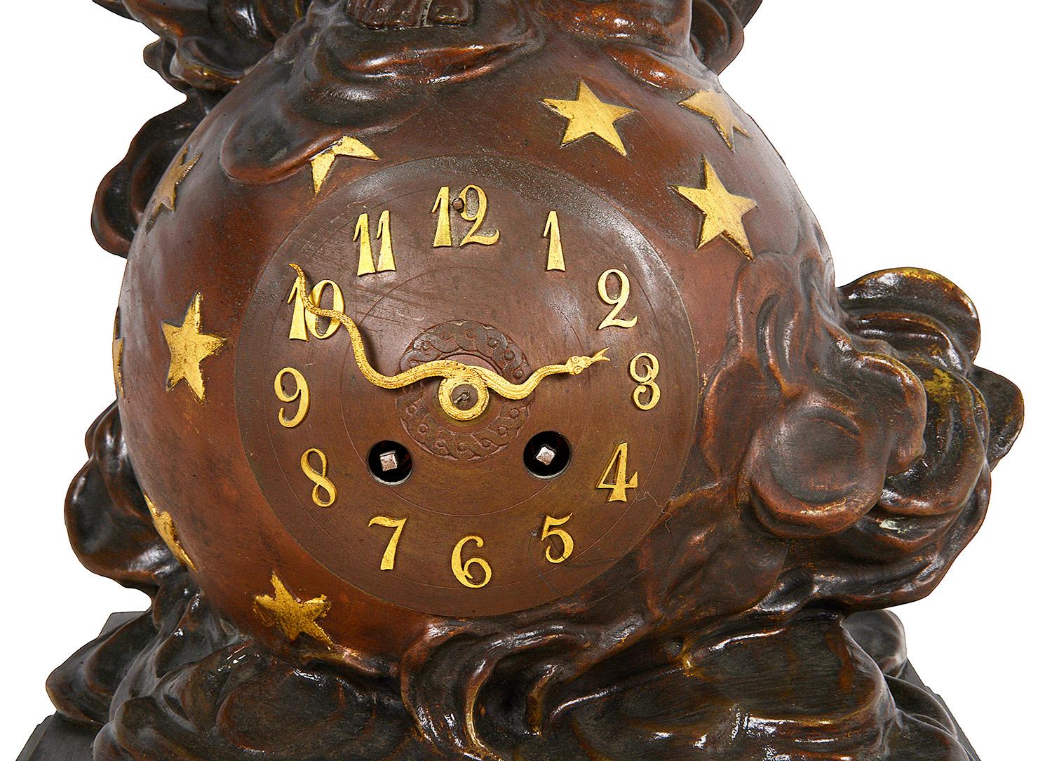 French 19th Century Classical Bronze Clock / Sculpture, by Aug. Moreau For Sale