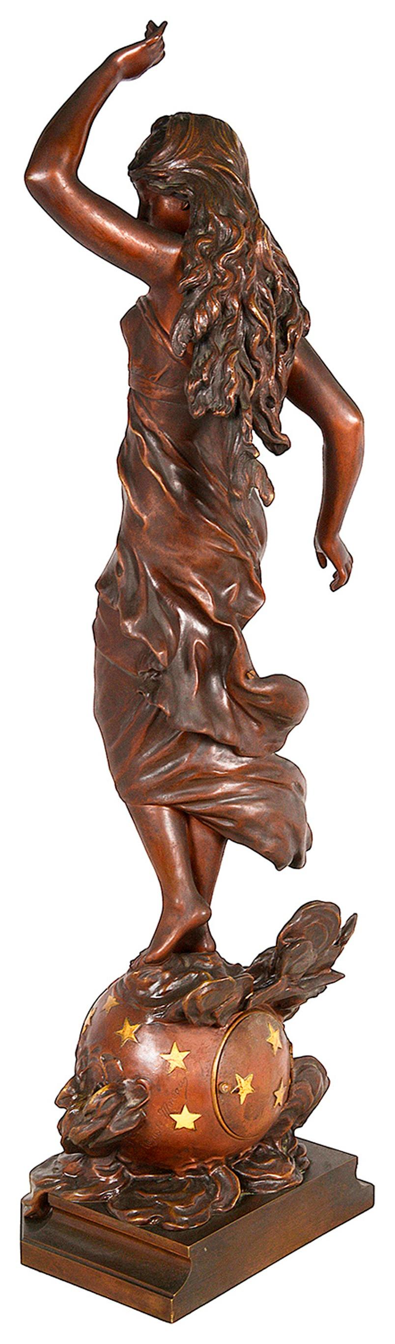 Grec classique Horloge/sculpture classique en bronze du 19ème siècle, par Aug. Moreau en vente