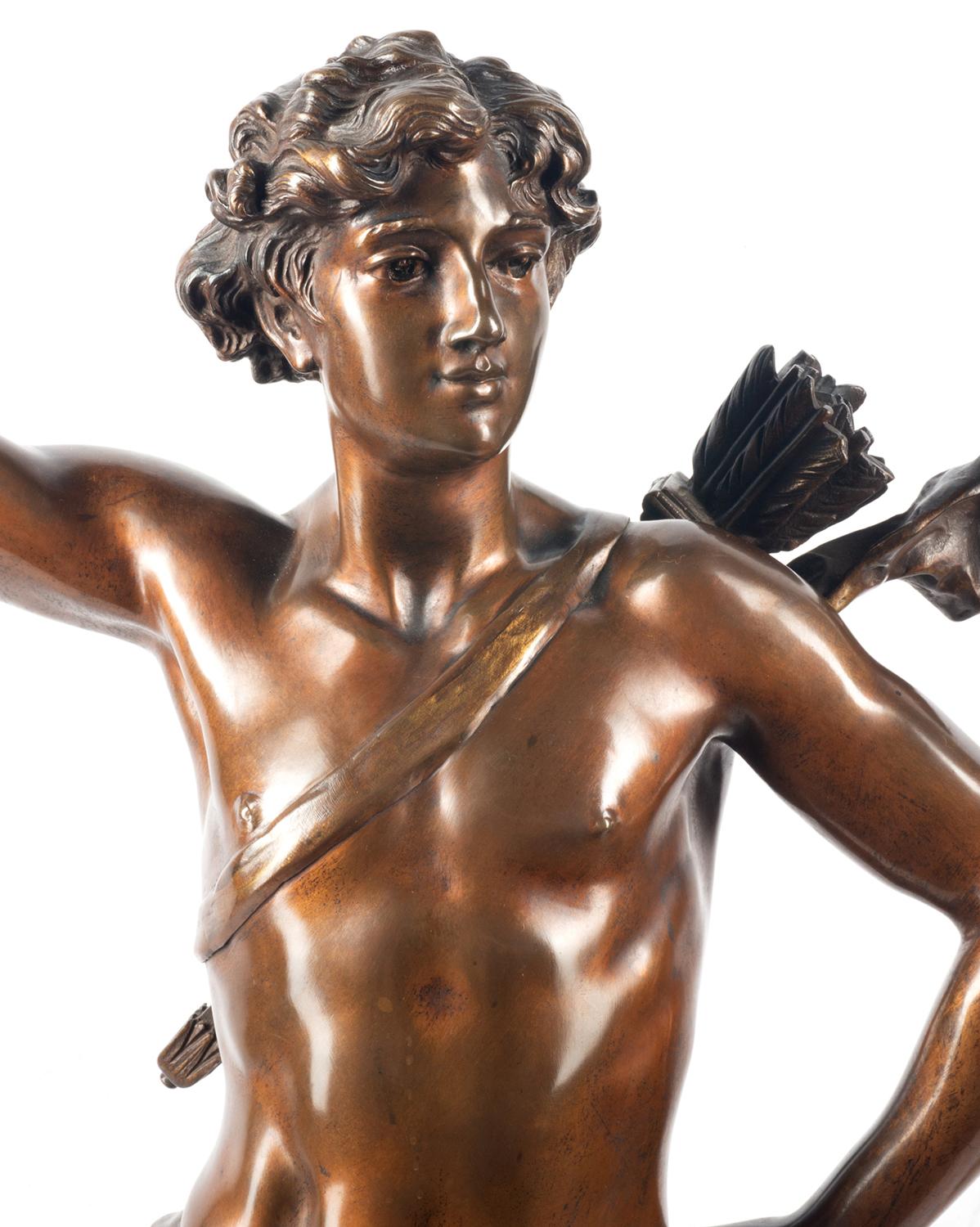 Classical Greek 19th Century classical Bronze statue of an archer, by A. Gaudez For Sale
