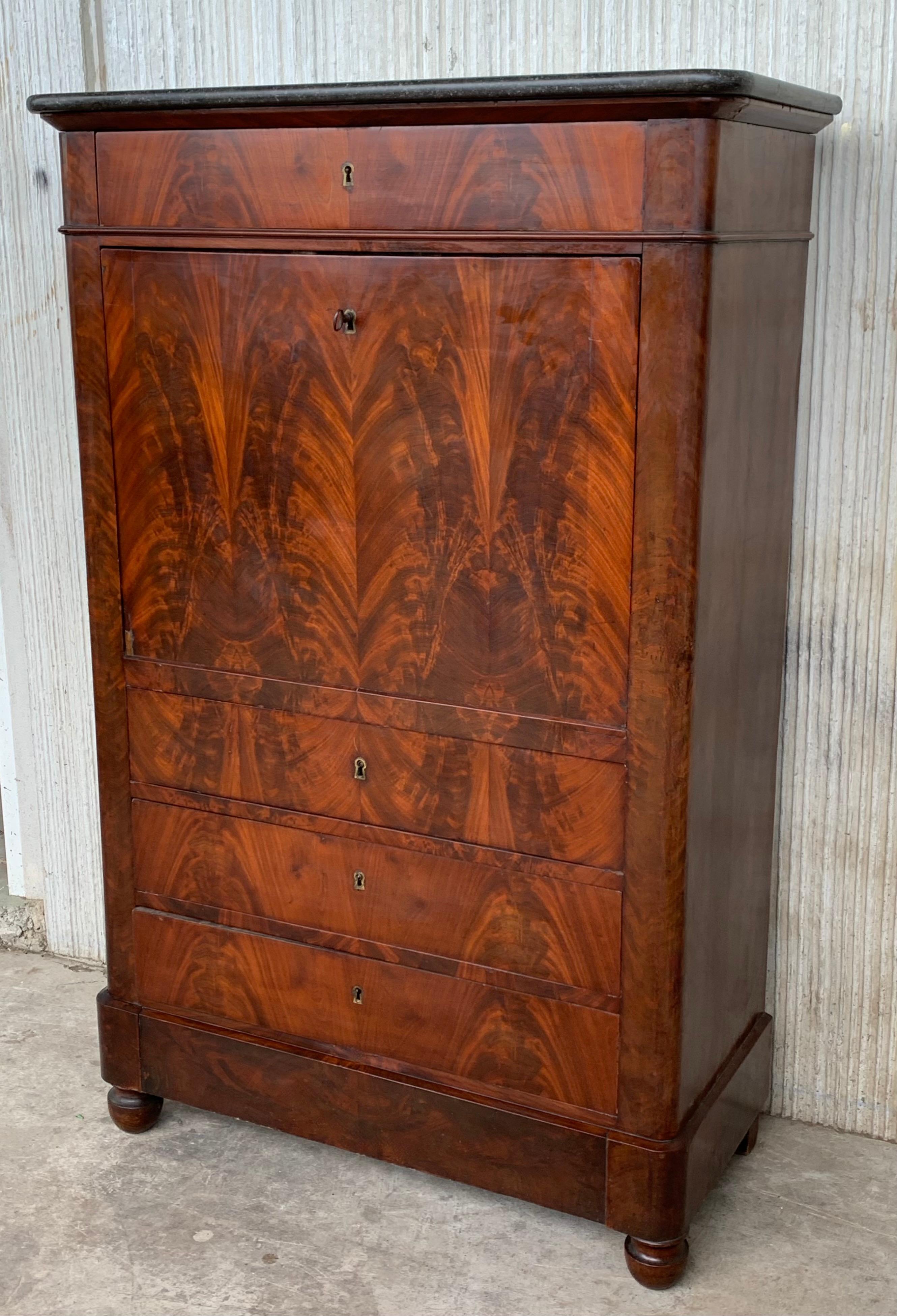 French 19th Century Classical Charles X Burled Mahogany Secretaire a Abattant For Sale