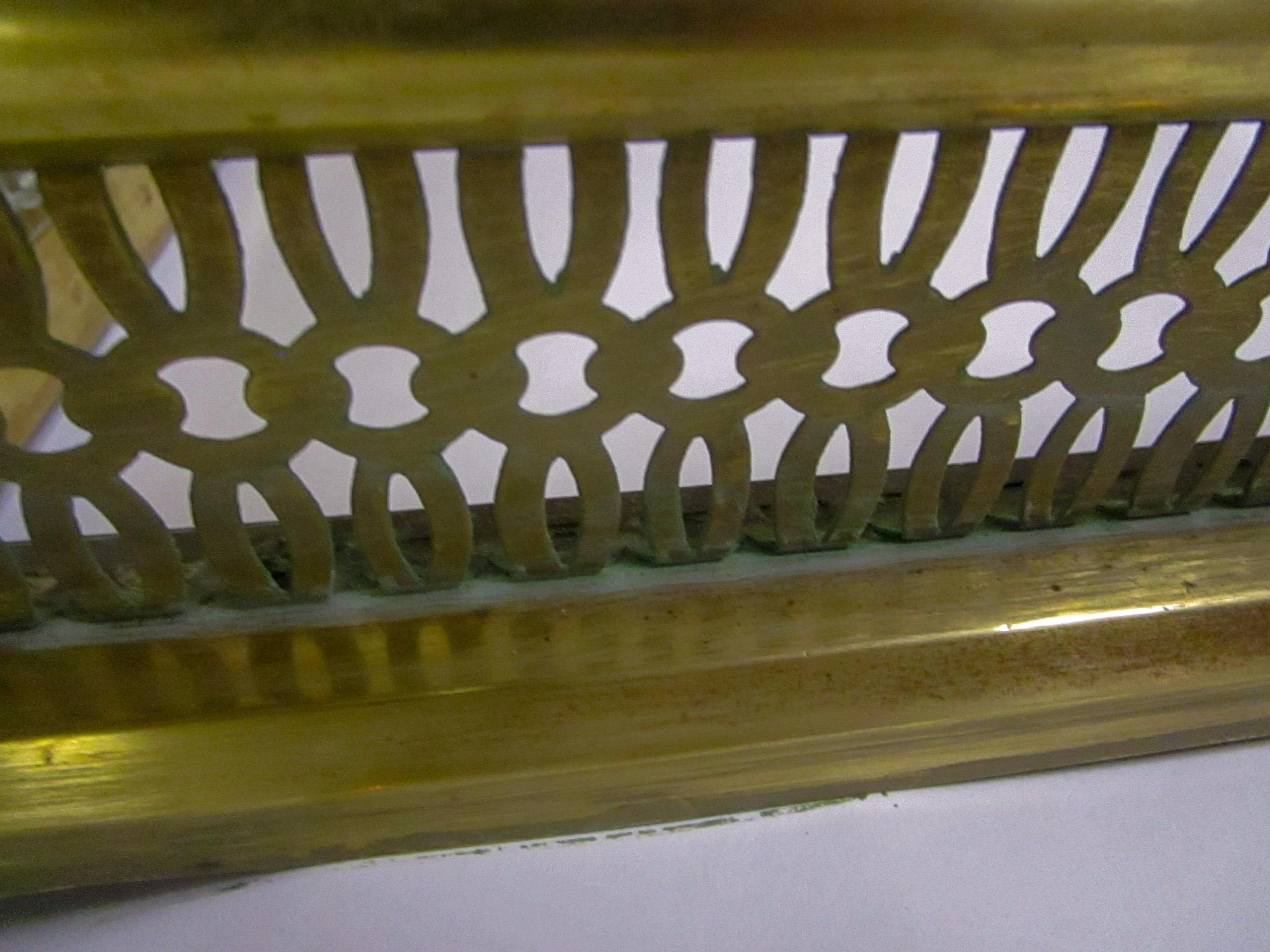 Fretwork 19th Century Classical English Brass Fireplace Fender