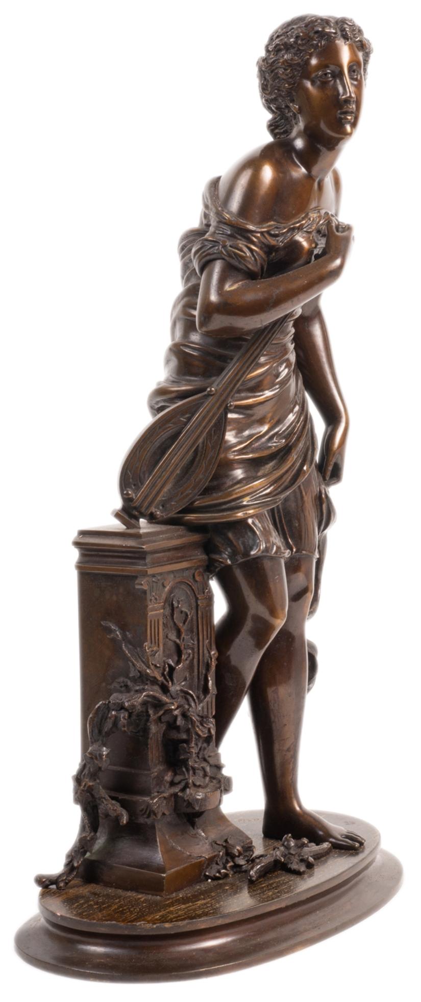 Bronze Classical Lady Sculpture 'Liseus' Solid Marble Base Signed 