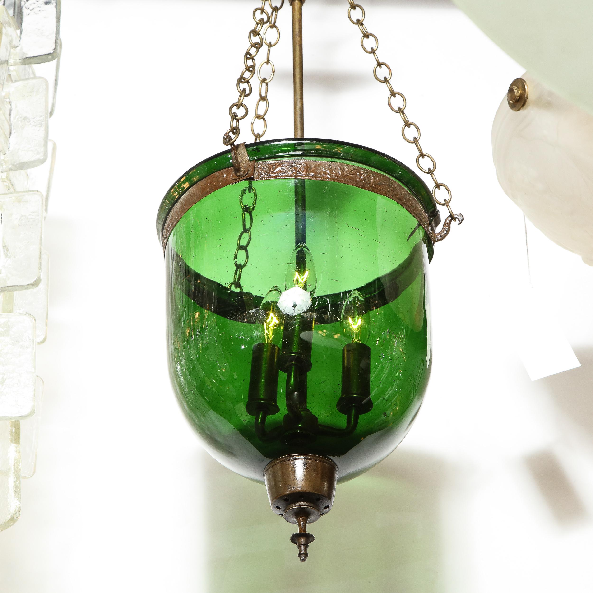 19th Century Classical Russian Emerald Glass Domed Pendant with Bronze Fittings For Sale 6