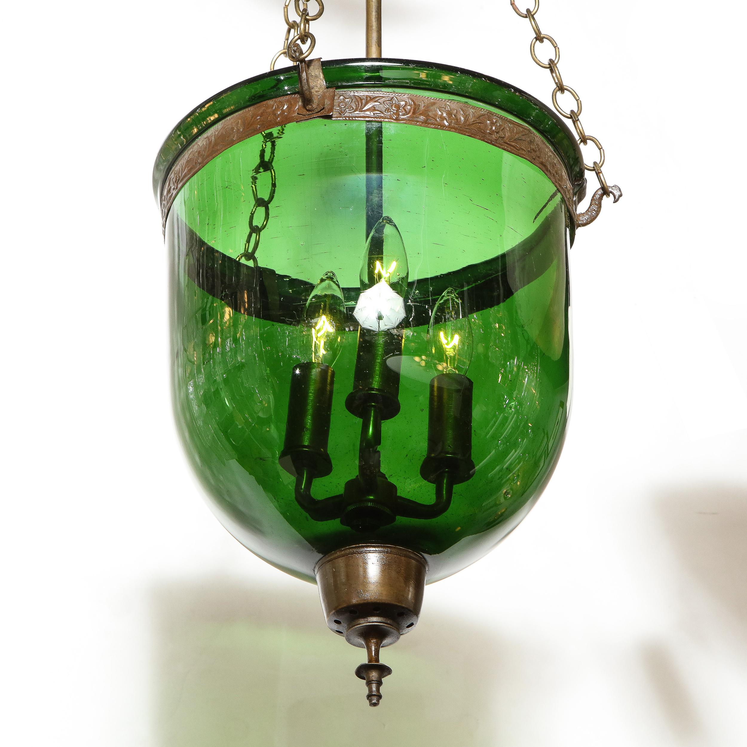 19th Century Classical Russian Emerald Glass Domed Pendant with Bronze Fittings For Sale 1