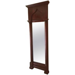 19th Century Classicism Mahogany Stand Mirror Half Columns Pilasters Chapters