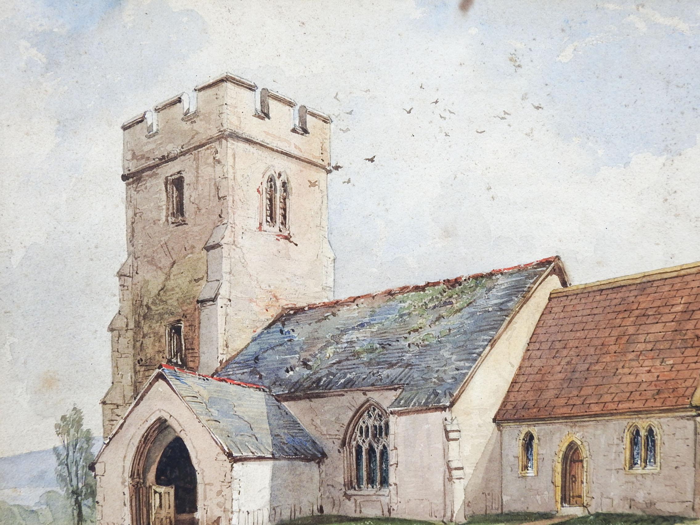 English 19th Century Clatworthy Church Watercolor Painting For Sale