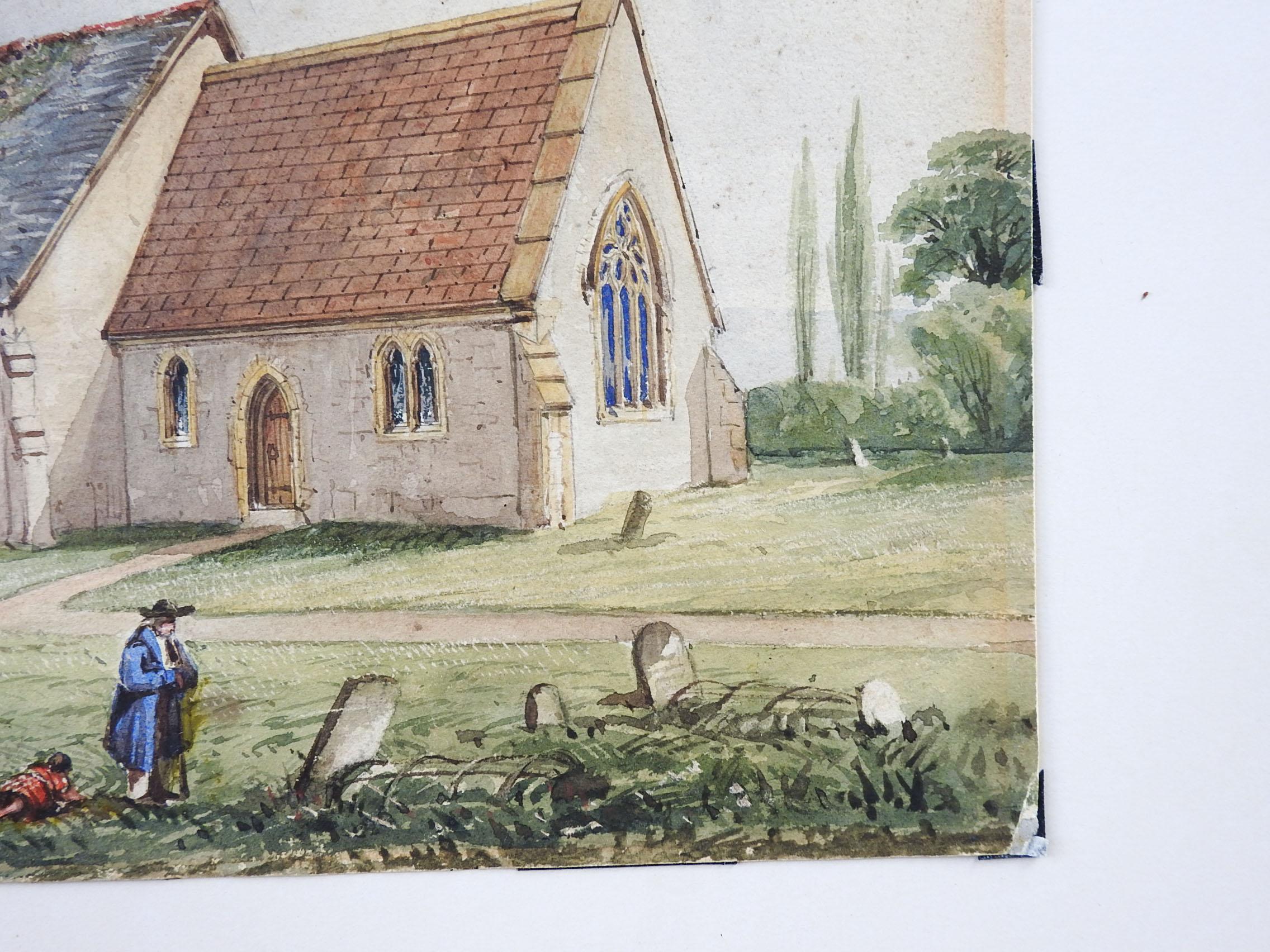 Early Victorian 19th Century Clatworthy Church Watercolor Painting For Sale