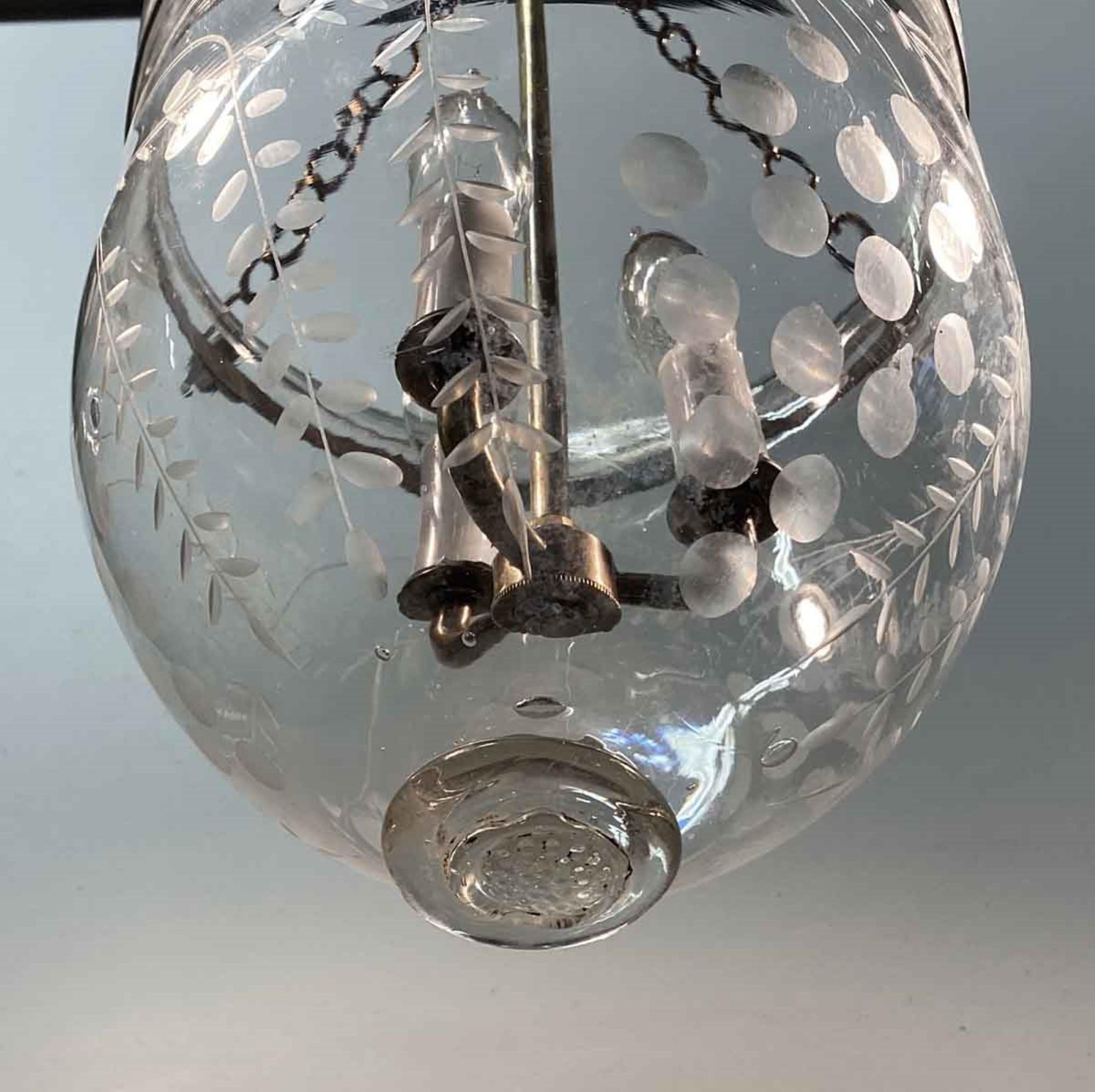 English 19th Century Clear Bell Jar Pendant Lantern from England in a Brass Finish