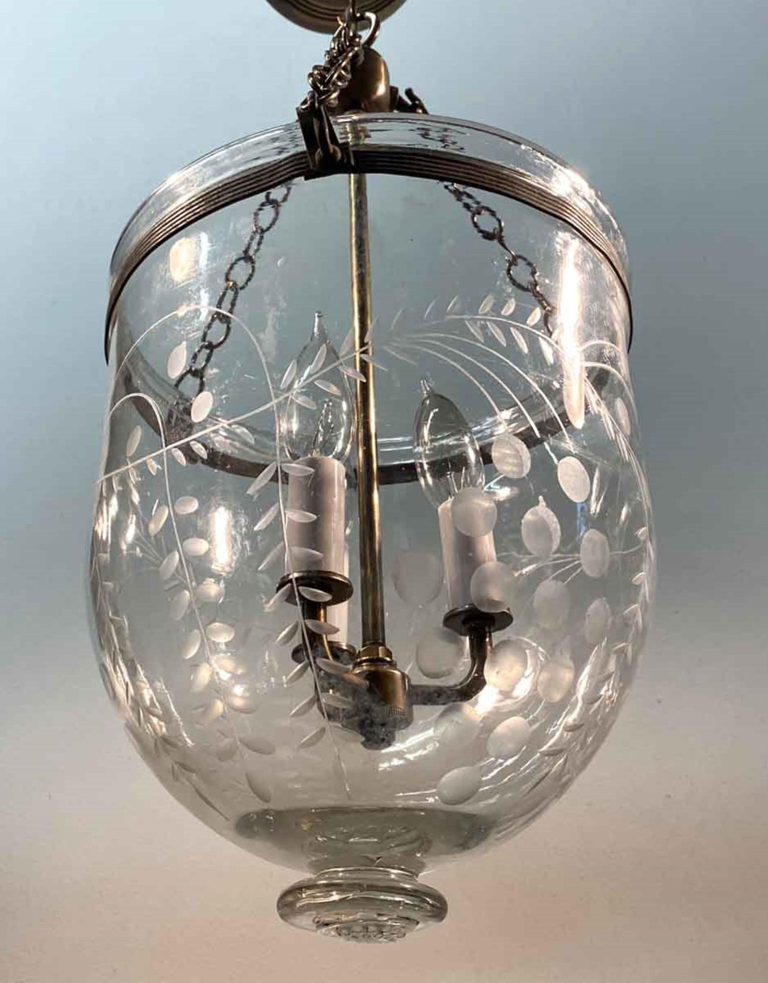 19th Century Clear Bell Jar Pendant Lantern from England in a Brass Finish In Good Condition In New York, NY