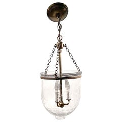 19th Century Clear Bell Jar Pendant Lantern from England in a Brass Finish