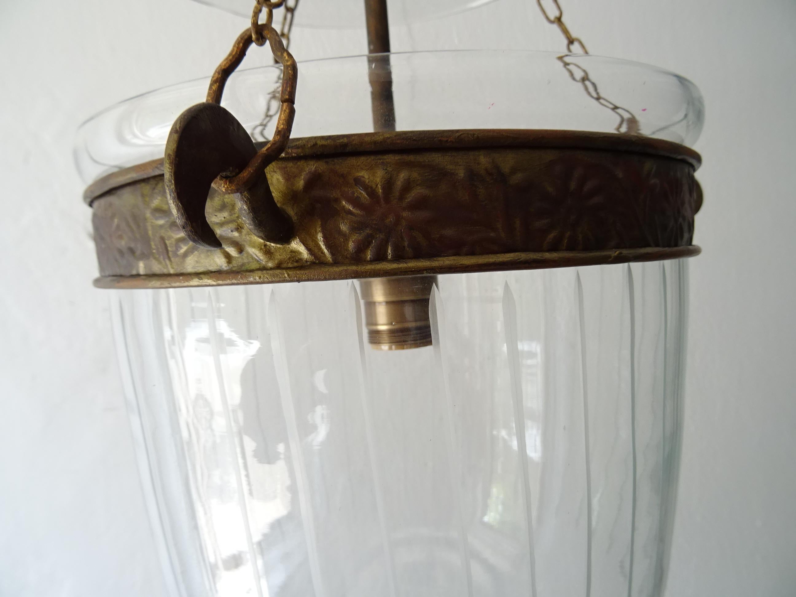 English 19th Century Clear Etched Jar Lantern Chandelier