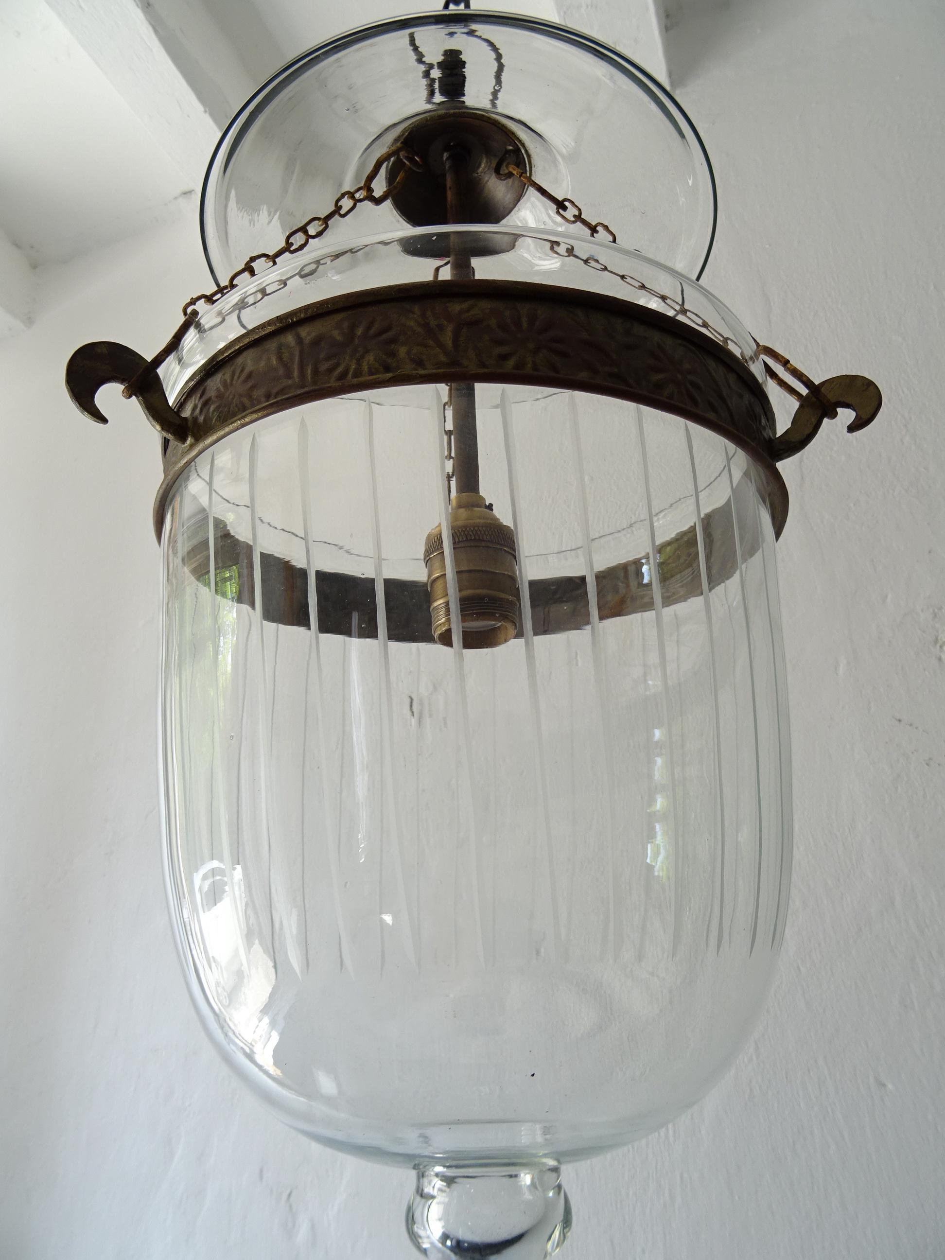 19th Century Clear Etched Jar Lantern Chandelier In Good Condition In Modena (MO), Modena (Mo)